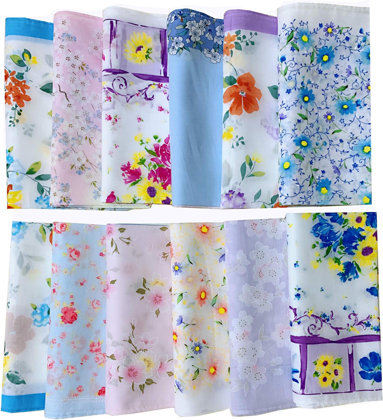 Forlisea Womens Colorful Ladies Hankies 100% Cotton Handkerchief Wendding Hanky