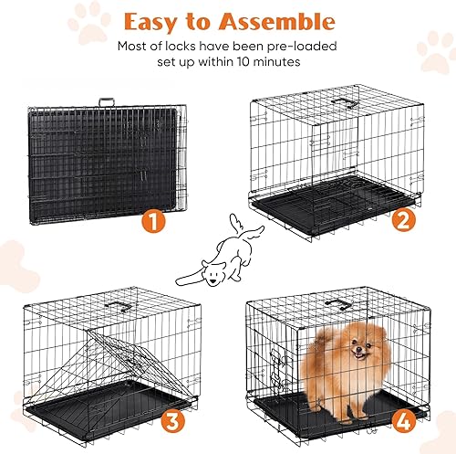 Miniatura 10 de Sweetcrispy Jaula mediana para perros con panel divisor, jaula plegable de alambre de metal de doble puerta de 30 pulgadas con bandeja de plástico a