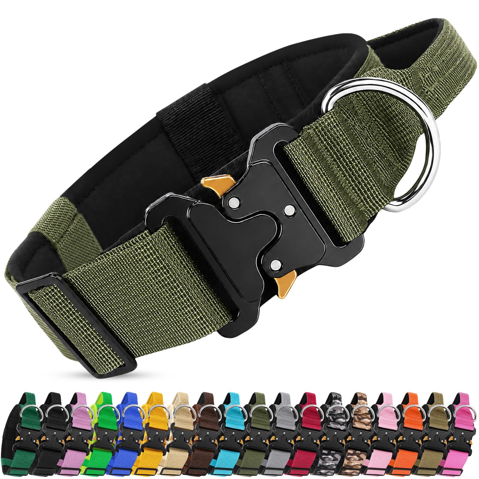Olcyren Tactical Heavy Duty Dog Collar with Handle for Medium Large Dogs