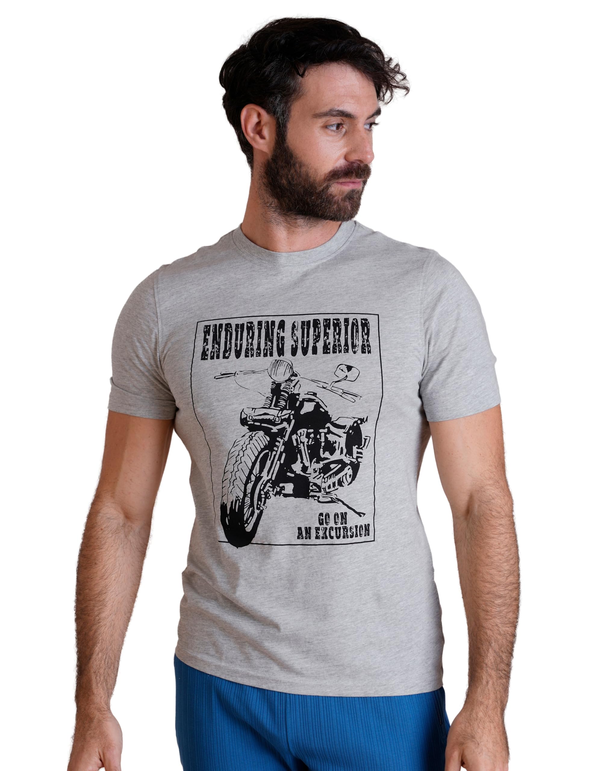 Enorsia Men's Grey Biker Graphic Printed T-Shirt - Uk Xxl