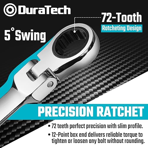 Miniatura 3 de DURATECH Stubby - Juego de llaves combinadas de trinquete de cabeza flexible, métricas, 12 piezas, 0.315-0.748 in, acero CR-V, con bolsa
