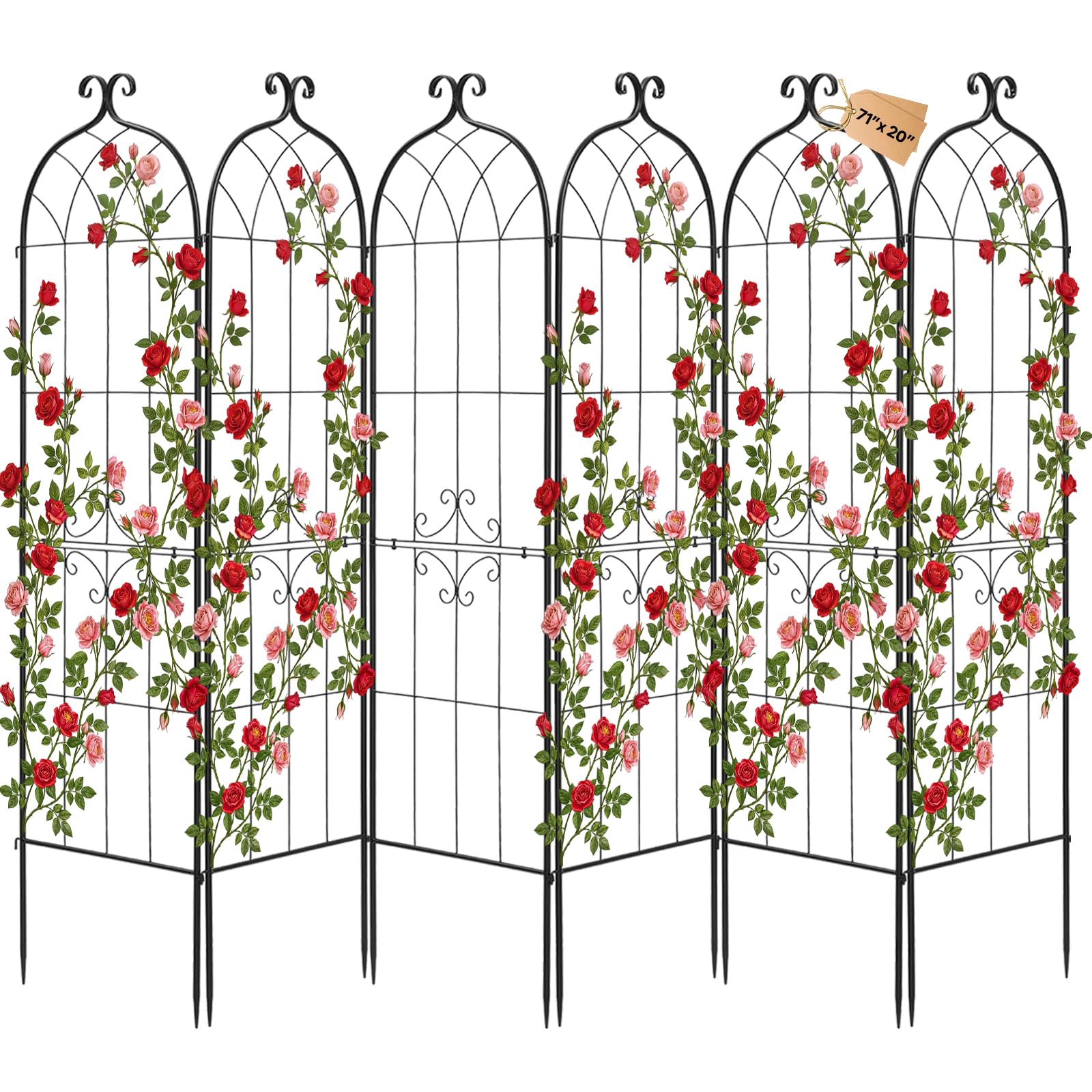 VEVOR Set 6 pz Traliccio da Giardinaggio 180x52,5 cm, Pannello da Giardino in Metallo con Finitura Verniciata a Polvere, Collegabili, Grigliato da Supporto Divisorio Decorativo per Rose Rampicanti