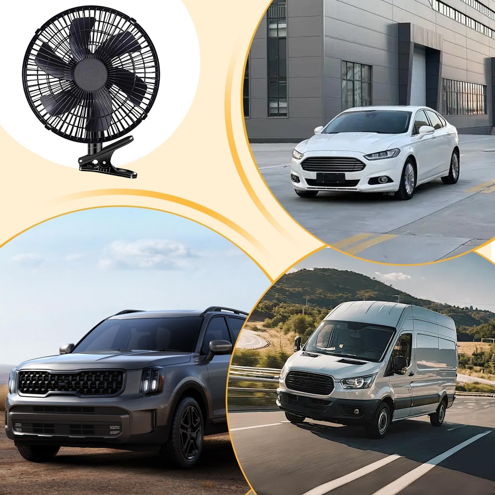 Generico Ventilatore Portatile per Auto, Ventilazione a 2 velocità con Clip e Oscillazione Automatica del Flusso d'Aria, Ventilatore Portatile per Auto 24V, per Furgone Veicolo Camper SUV