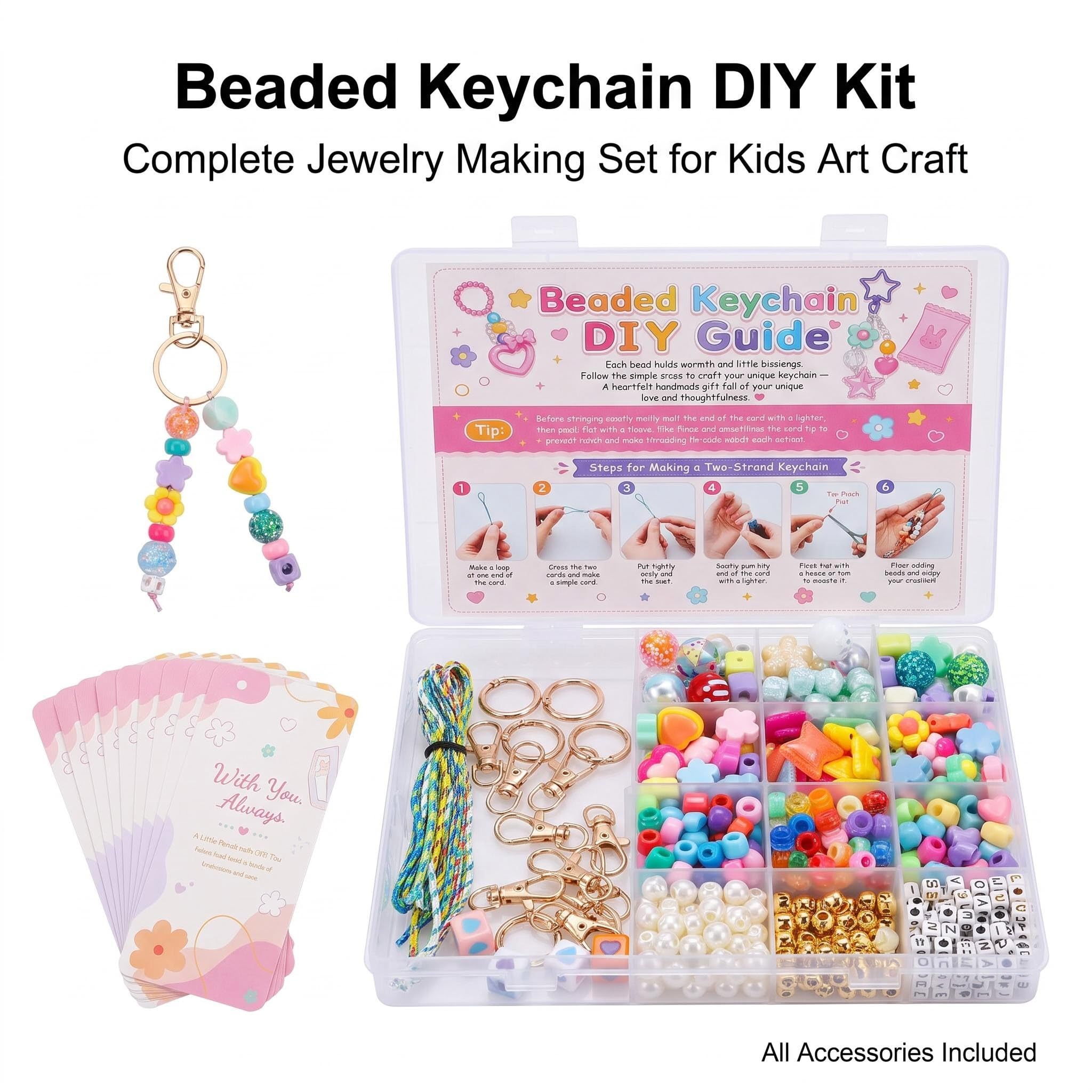 XZNBIAYA Kit di 1000 portachiavi con perline, kit fai da te, kit per la creazione di portachiavi con perline in acrilico, cuore, fiore, alfabeto, portachiavi, kit per la creazione di gioielli