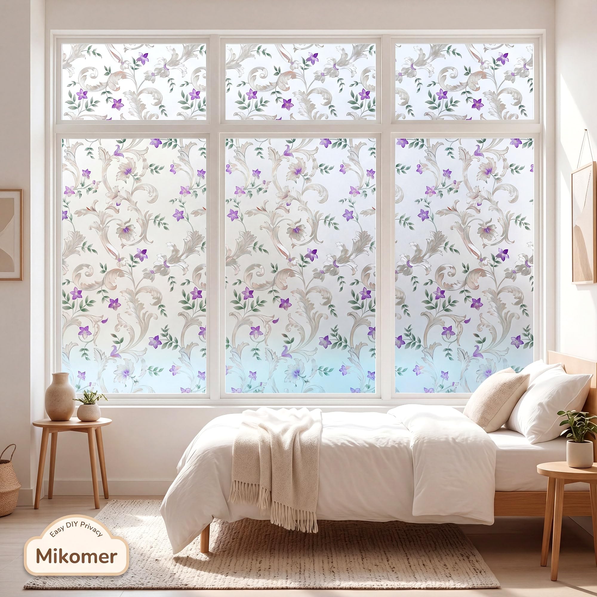 Dekorative Fensterfolie, geätztes Blumenmuster, Privatsphäre, Türfolie, statische Haftfolie, kein Kleber, Buntglas, Anti-UV-Fensterpapier für Badezimmer, Büro, Schlafzimmer, 88.9 x 398.8 cm