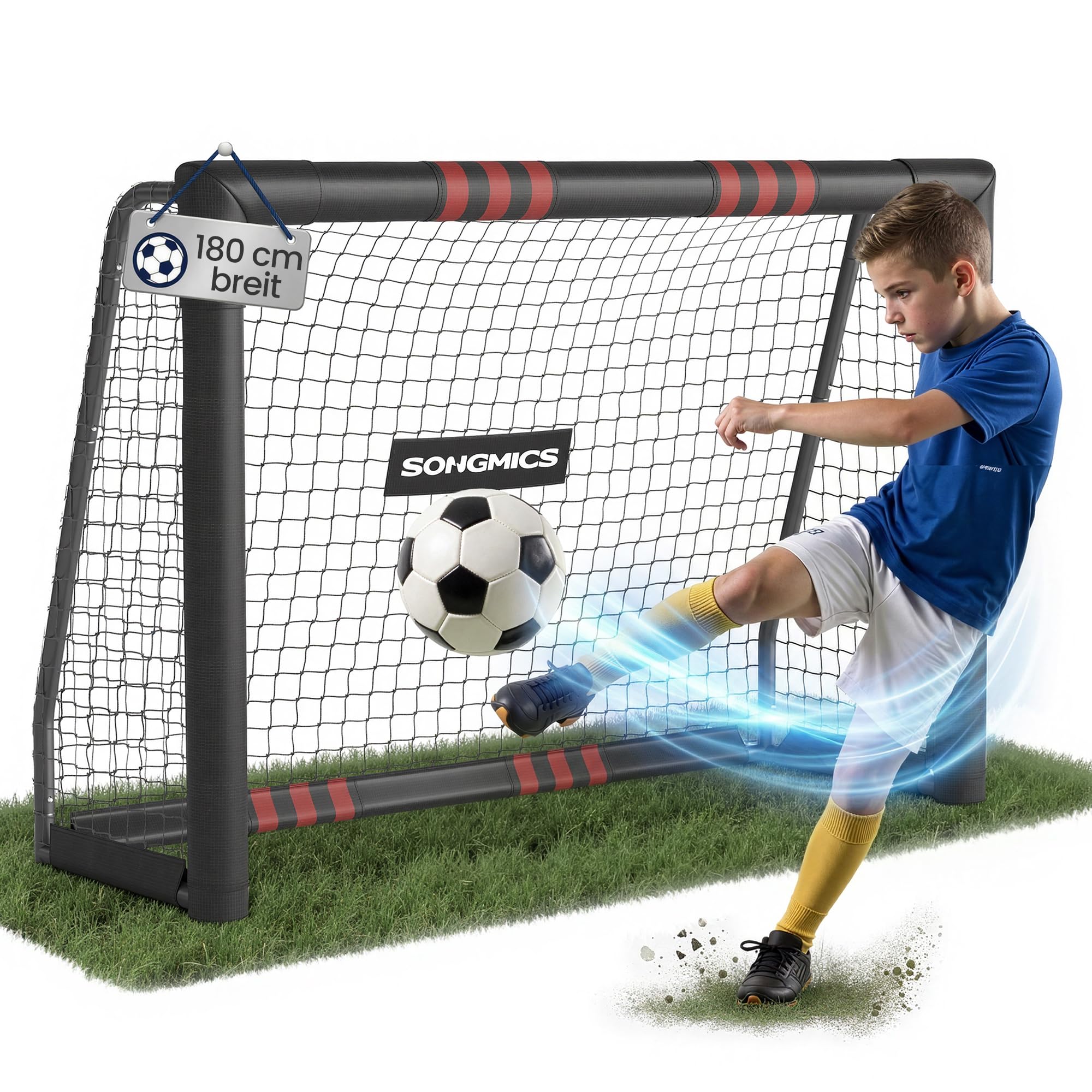 SONGMICS Fußballtor, für alle Altersgruppen, Stahlrohre, PE-Netz, Outdoor, Garten, Strand
