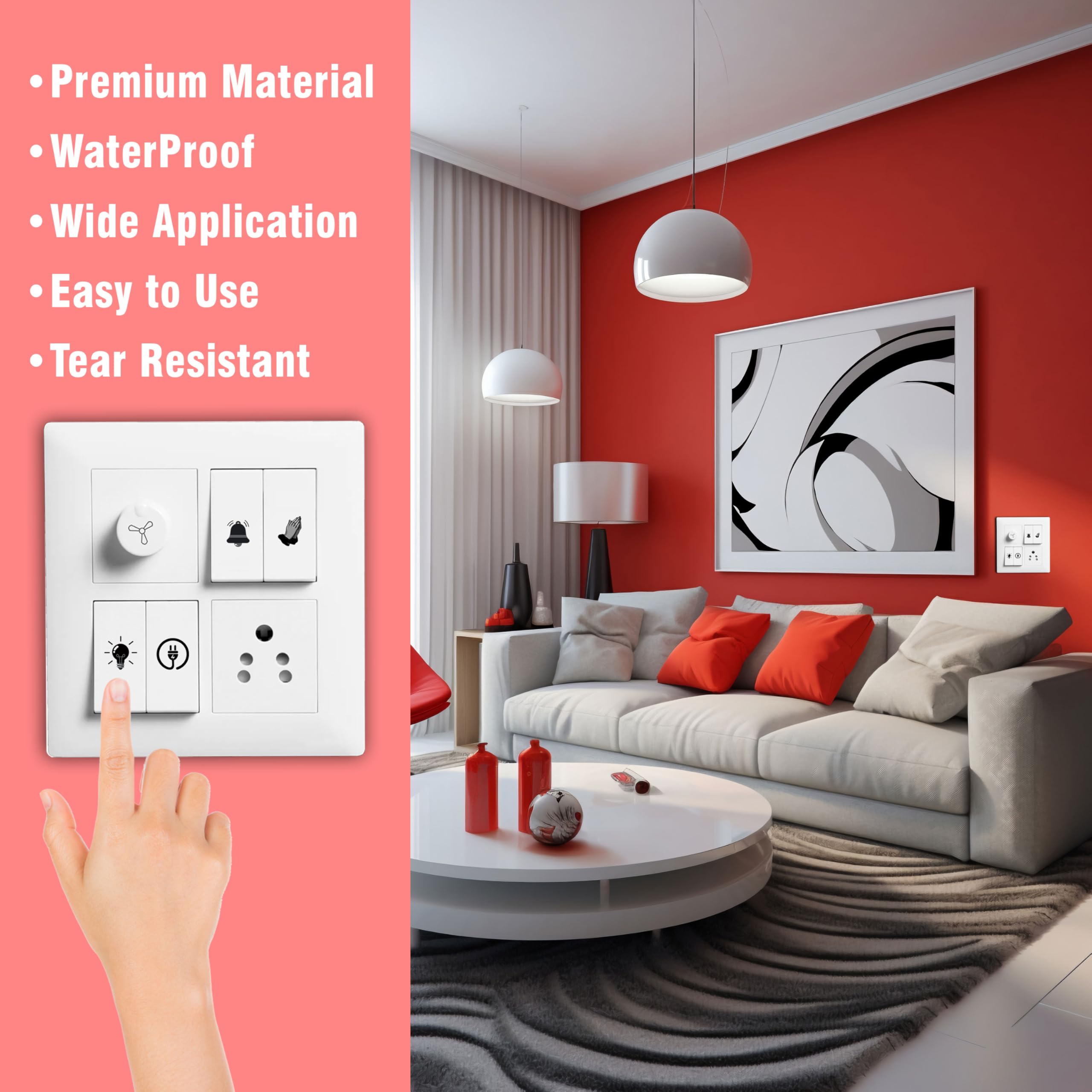 Trueflair Stickers for Switch Board for Home Wall Switches, Contain All Common Switch Stickers (Transparent Black & White) 4