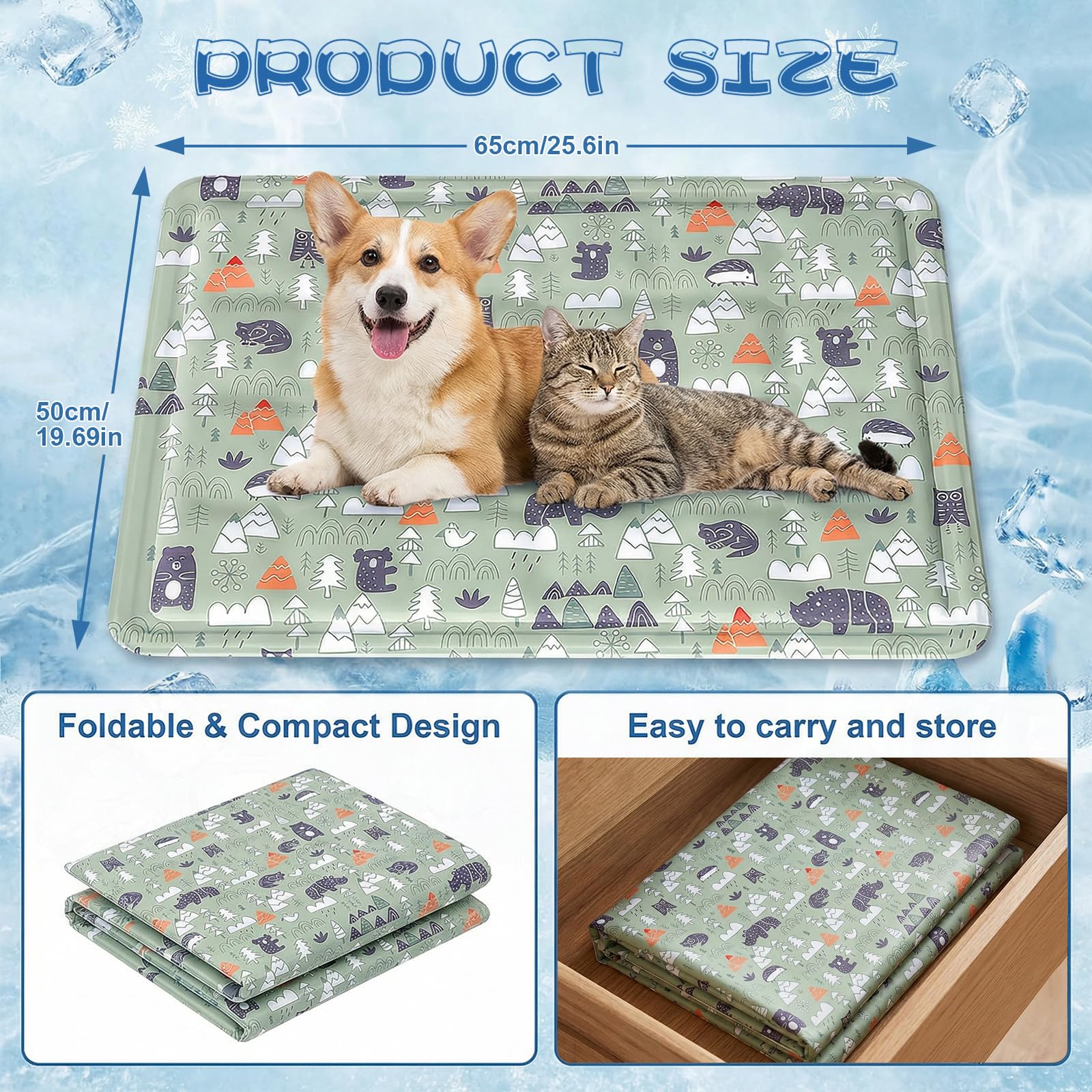 Ninonly Tapis Rafraîchissant Chien 50x65cm Tapis Rafraichissant Chien en Gel Non Toxique Coussin Refroidissant Alèse Imperméable Anti-Rayures pour Lit, Voiture, Canapé Motif Animaux