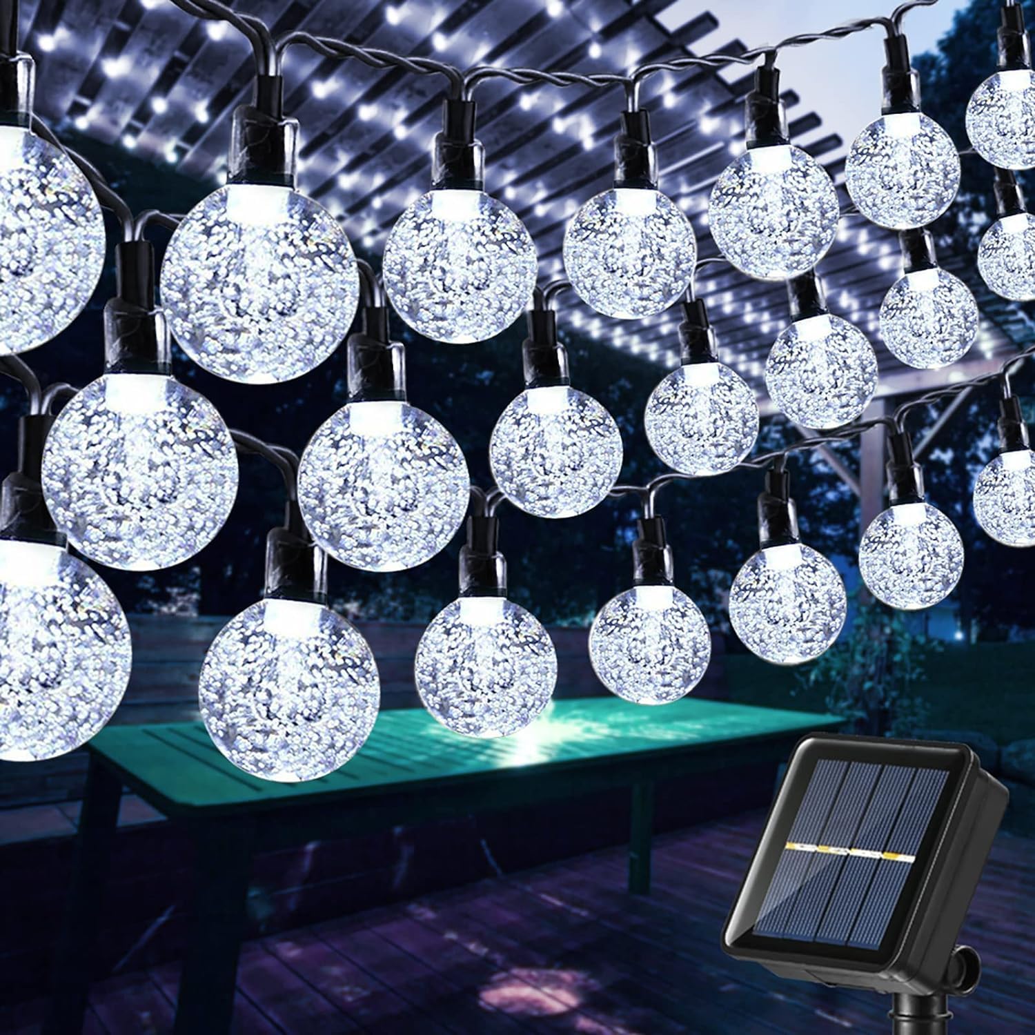Toodour Solar Lights Outdoor, 56ft 100 LED Solar String Lights with 8 Modes, Waterproof Globe String Light for Garden, Lawn, Gazebo, Porch, Yard, Wedding, Party Decor - Cool White
