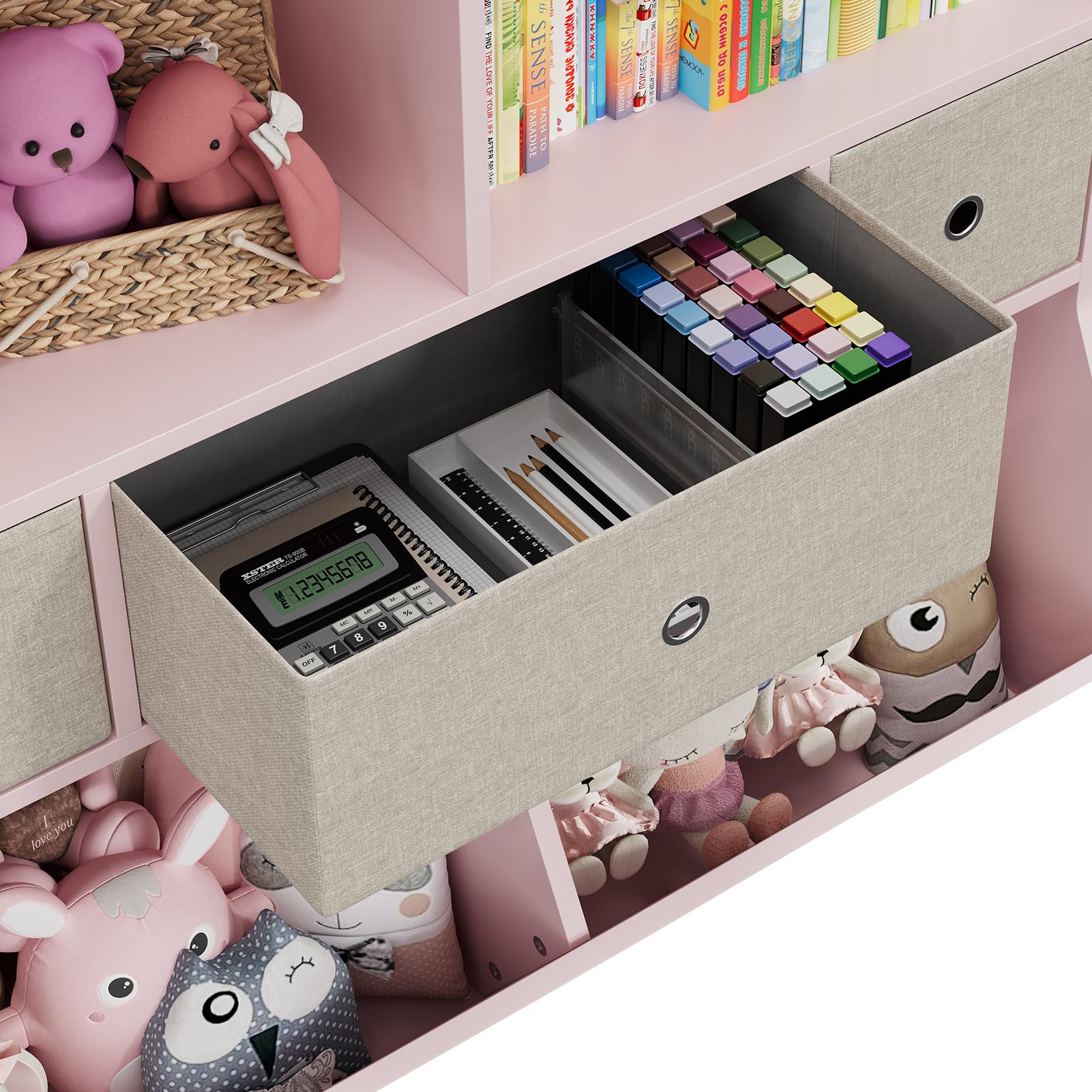 Garvee Vielseitiges Kinder Bücherregal & Spielzeugregal – Mehrere Ablagen, 7 Fächer, 2 Bücherfächer, 3 herausnehmbare Schubladen – Aufbewahrungsschrank für Kinderzimmer, Spielzimmer, Flur,