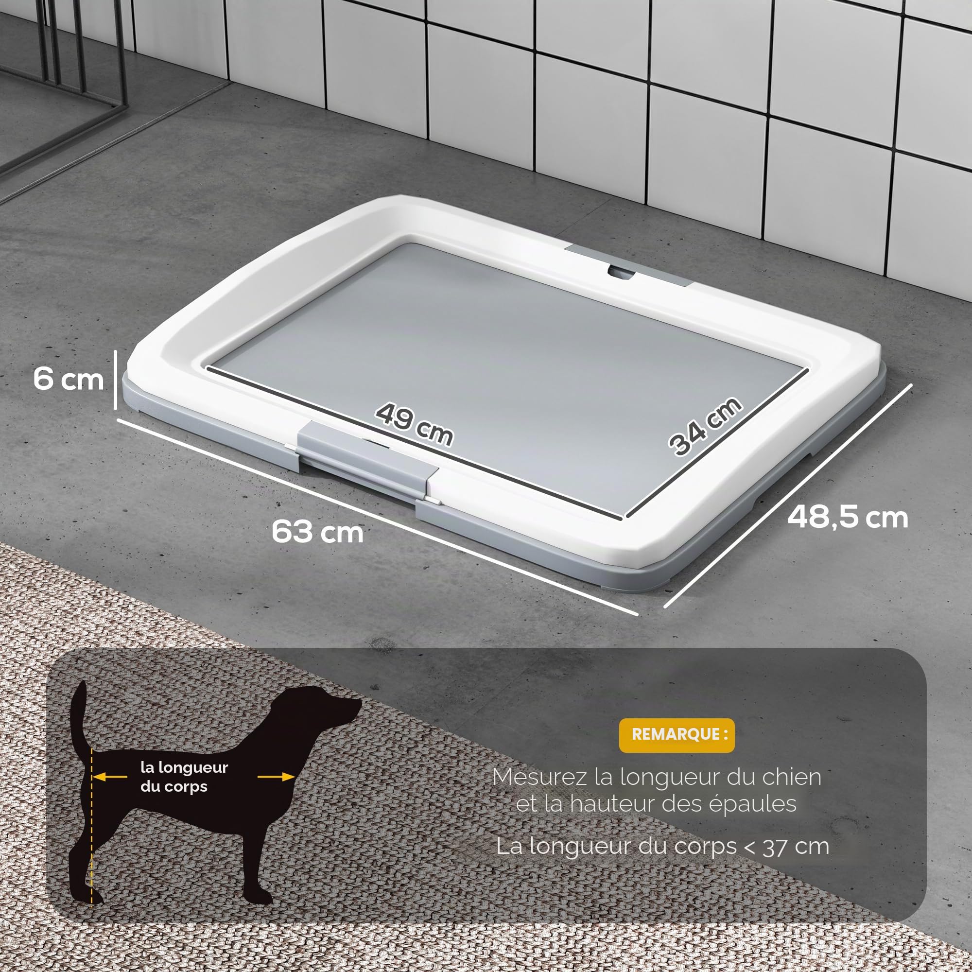 PawHut Litière pour chiens avec plateau pour dressage de chiots en extérieur et intérieur 63 x 48,5 x 6 cm Gris