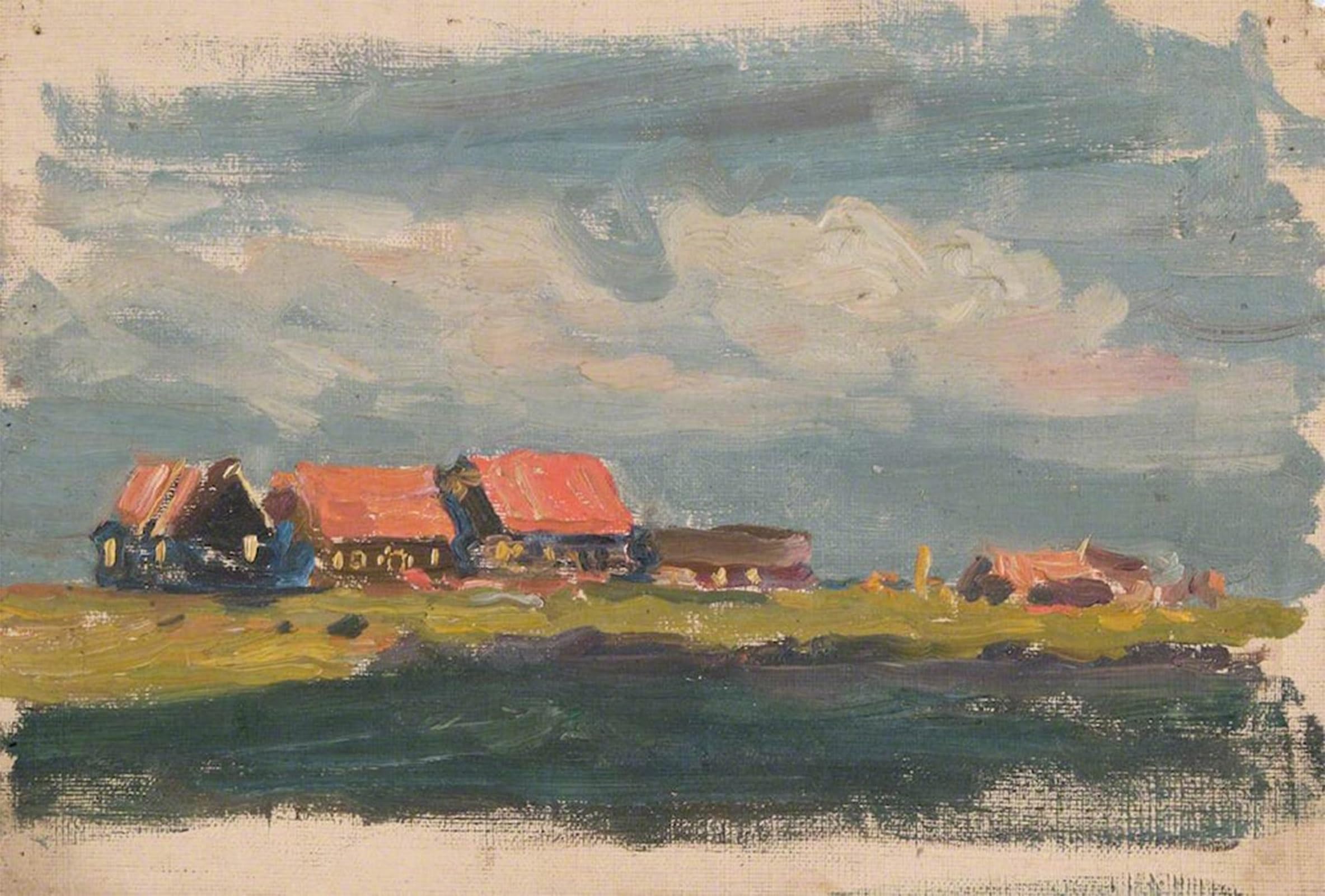ARTXLXXBN Famous Painting Art Wall Decor Abstract Art Picture Sketch of Red-Roofed Houses beside Water Sir George Clausen Animal Pictures for Home Decor 60x90cm