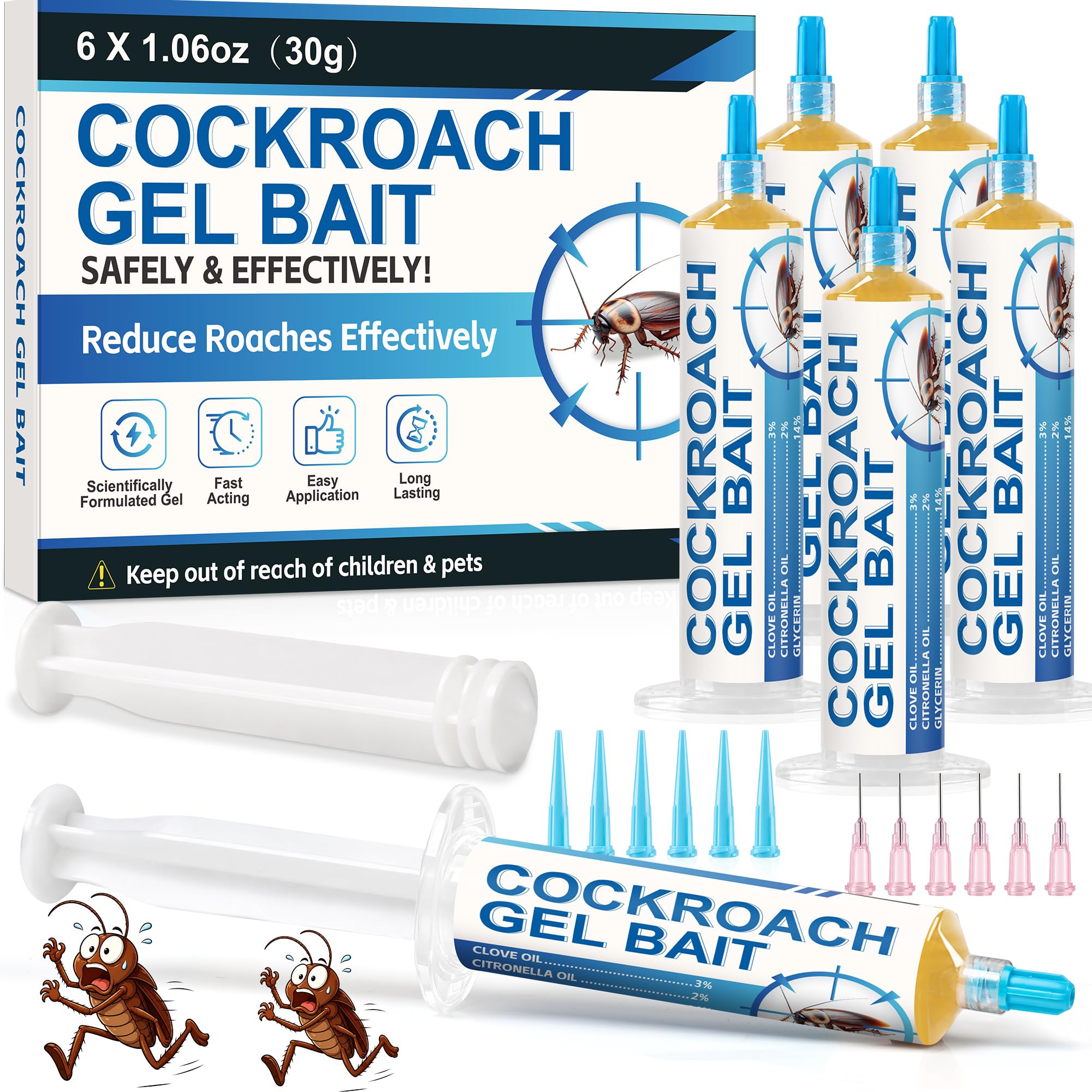 6 Pack Roach Gel Bait, Indoor/Outdoor Use, Fast-Acting Formula, Cockroaches Killer, Effective Cockroach Colony Eliminator, Common Household Cockroach Species for Home Pest Control