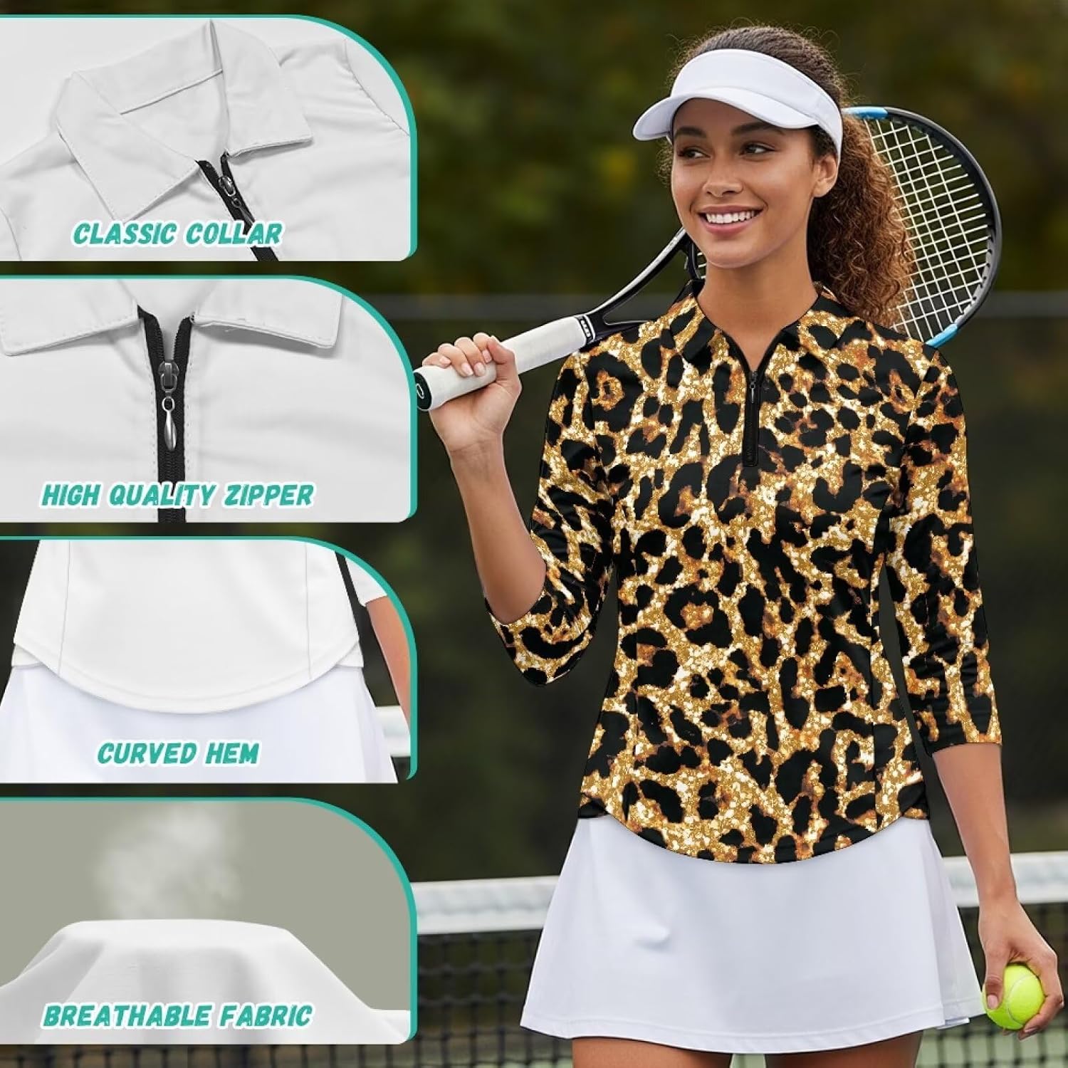 TODIYADDU Womens Golf Shirts Workout 3/4 Sleeve Tops for Women Polo Shirts for Tennis/Running S-2XL