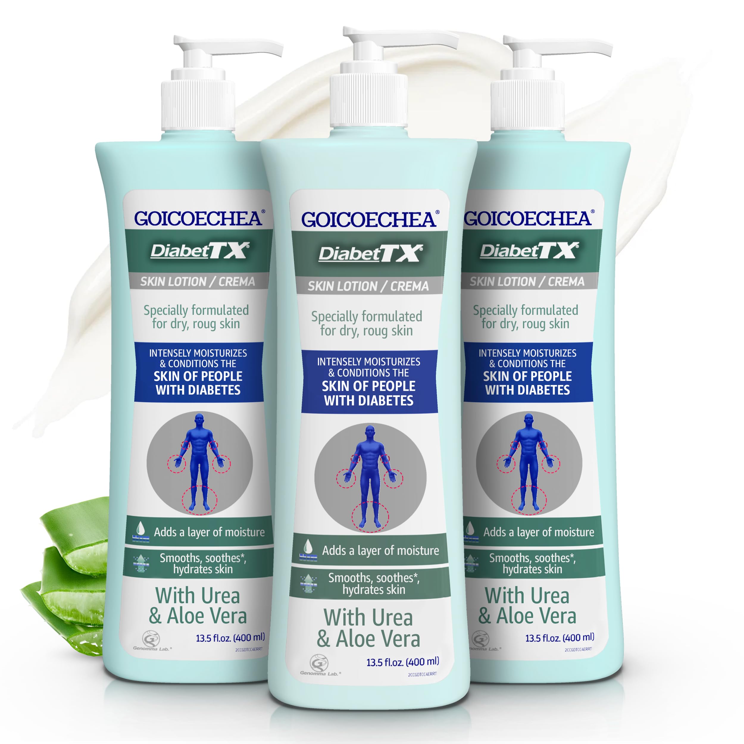 Goicoechea Diabet TX Diabetic Lotion with Urea for Dry Skin | Soothing Hydrating Cream with Aloe, Oatmeal & Vitamin E for Hands, Elbows, Feet & Body | Extra Dry Skin Support, 13.5 Oz | 3-Pack