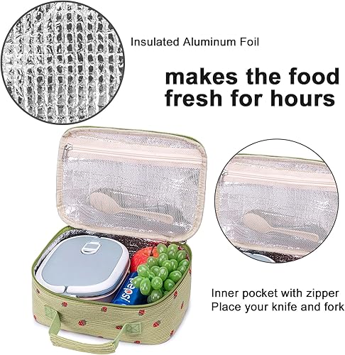 Miniatura 8 de Bluboon Lonchera con aislamiento para niños y niñas, lonchera de pana para la escuela, organizador de almuerzo escolar para niños (pana, fresas,