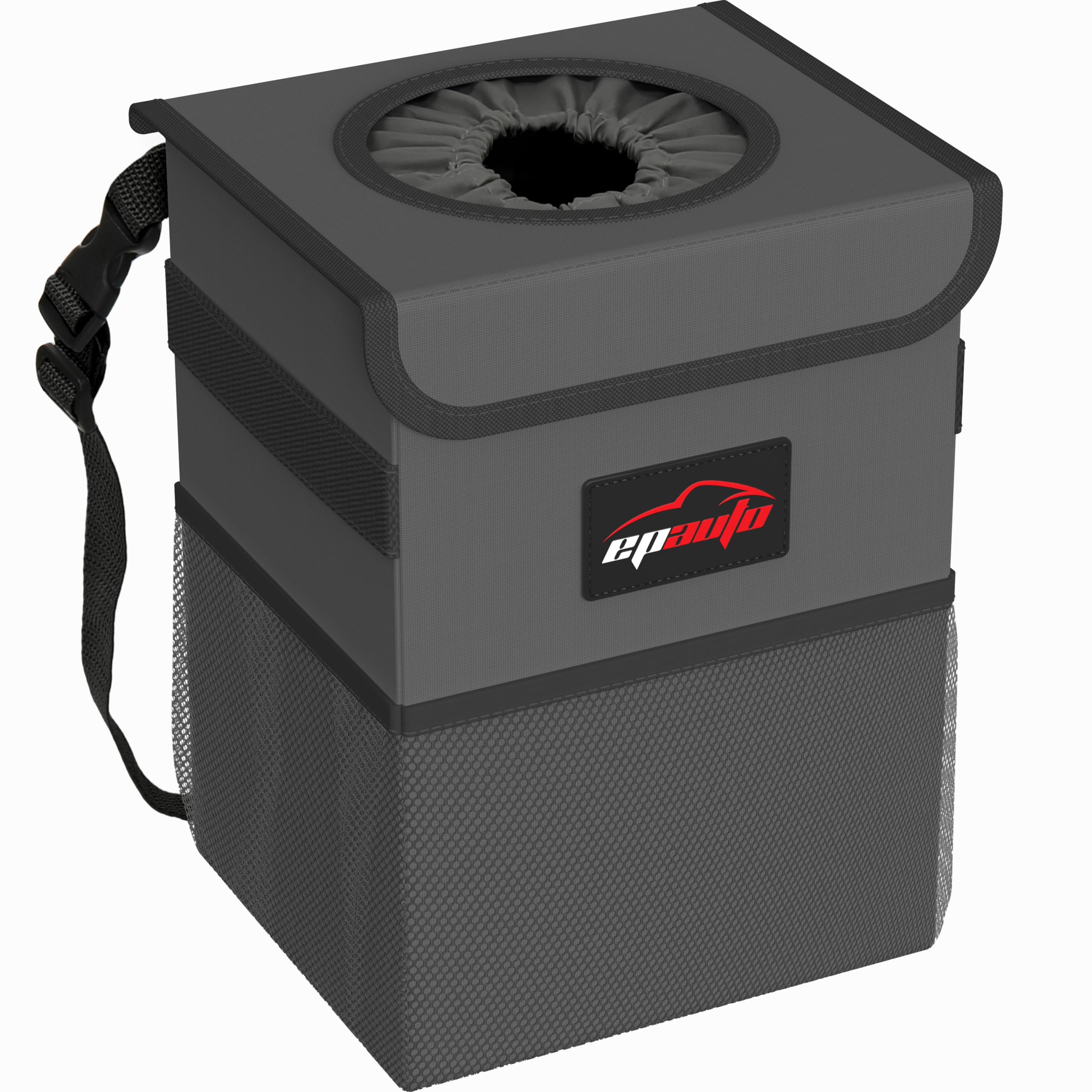 Epauto Grey Waterproof Car Trash Can With Lid And Storage Pockets, Dark