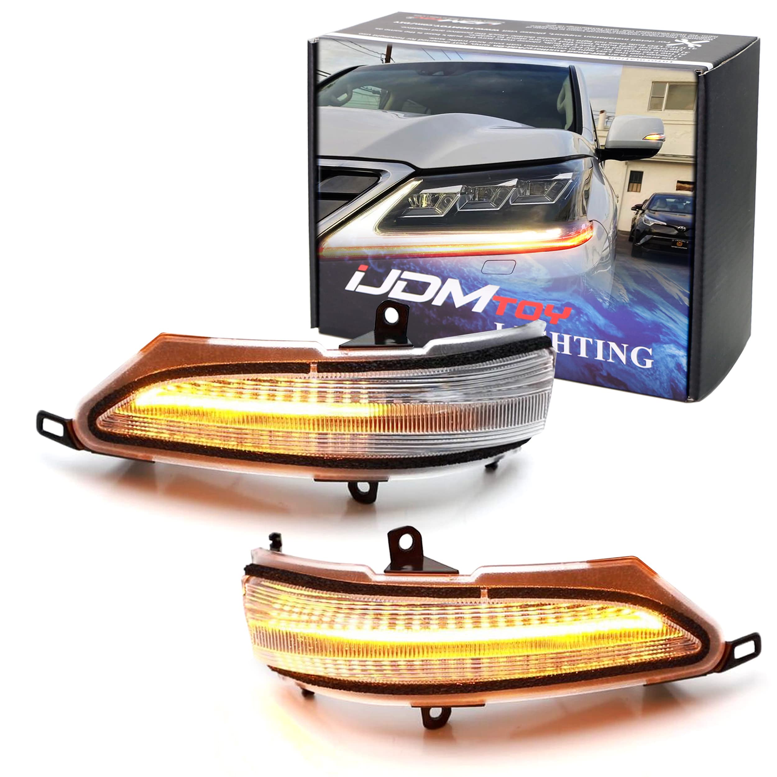 iJDMTOY Clear Lens Dynamic Sequential Blink/Flow Full LED Side Mirror Turn Signal Light Assembly Kit Compatible with Lexus 2010-21 GX460, 2013-21 LX570