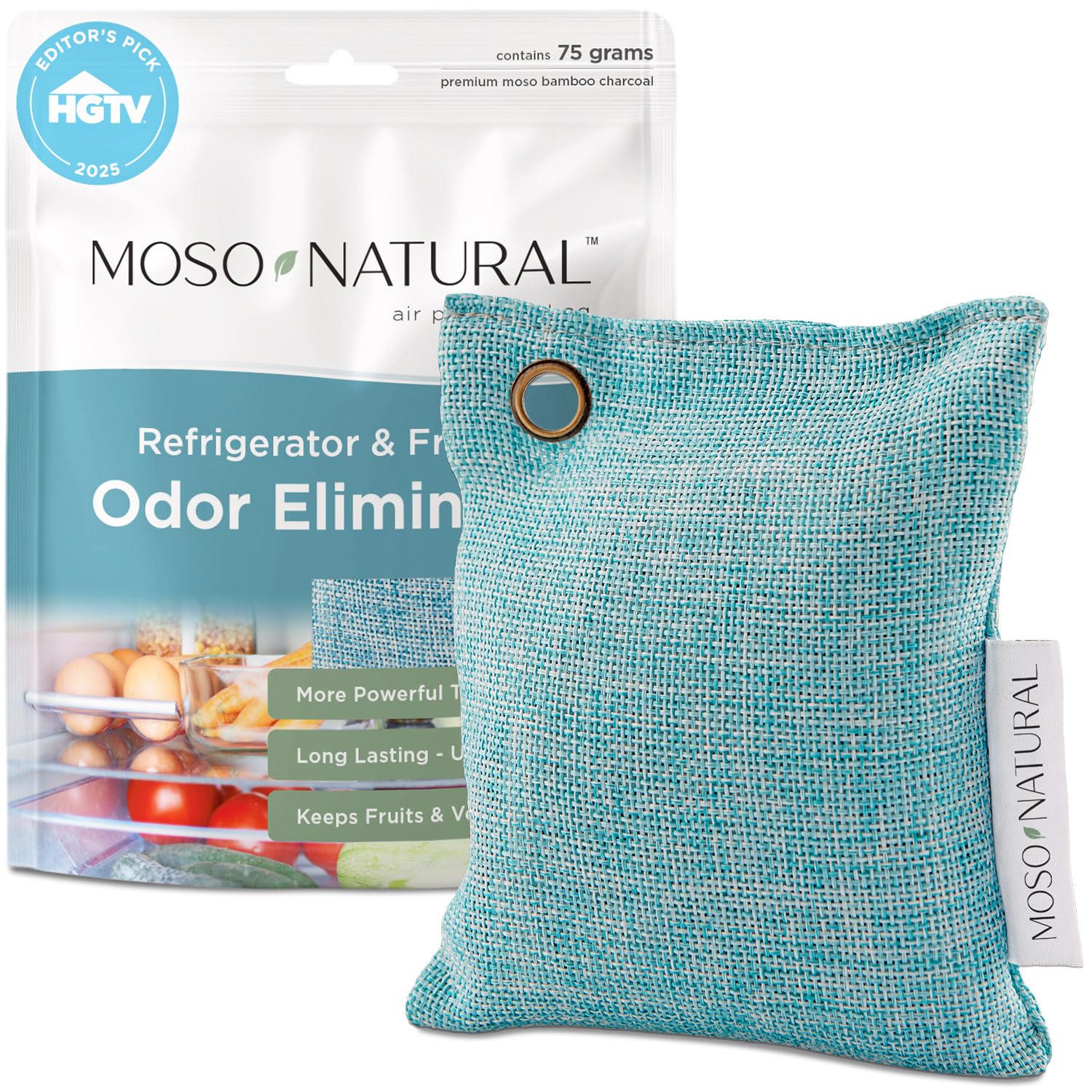 MOSO NATURAL Fridge Deodorizer, Keeps Your Refrigerator and Freezer; Fresh, Dry and Odor Free For Up To Two Years. 75gm, Long Lasting Charcoal Bag|Lasts up to 2 years! |More Powerful than Baking Soda
