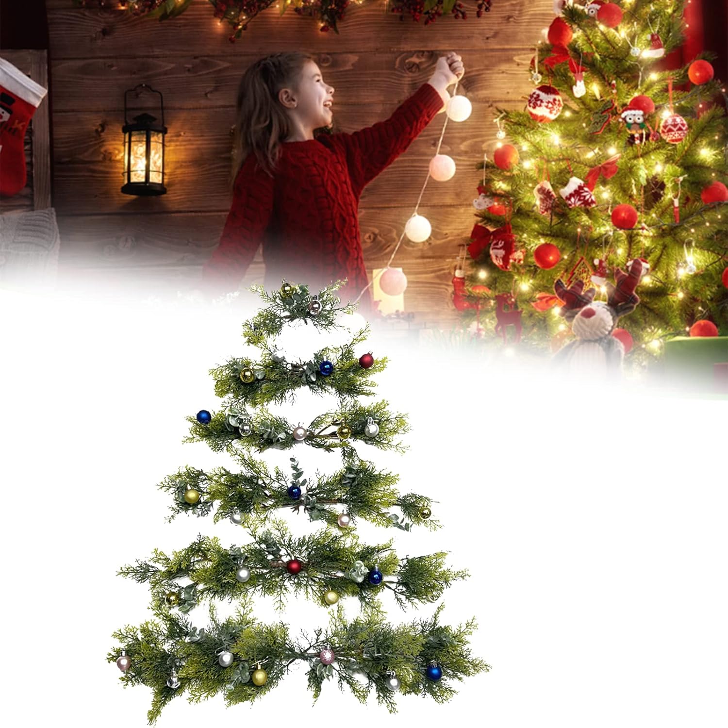 Wall Christmas Tree, WallMounted Christmas Tree with Christmas Ball