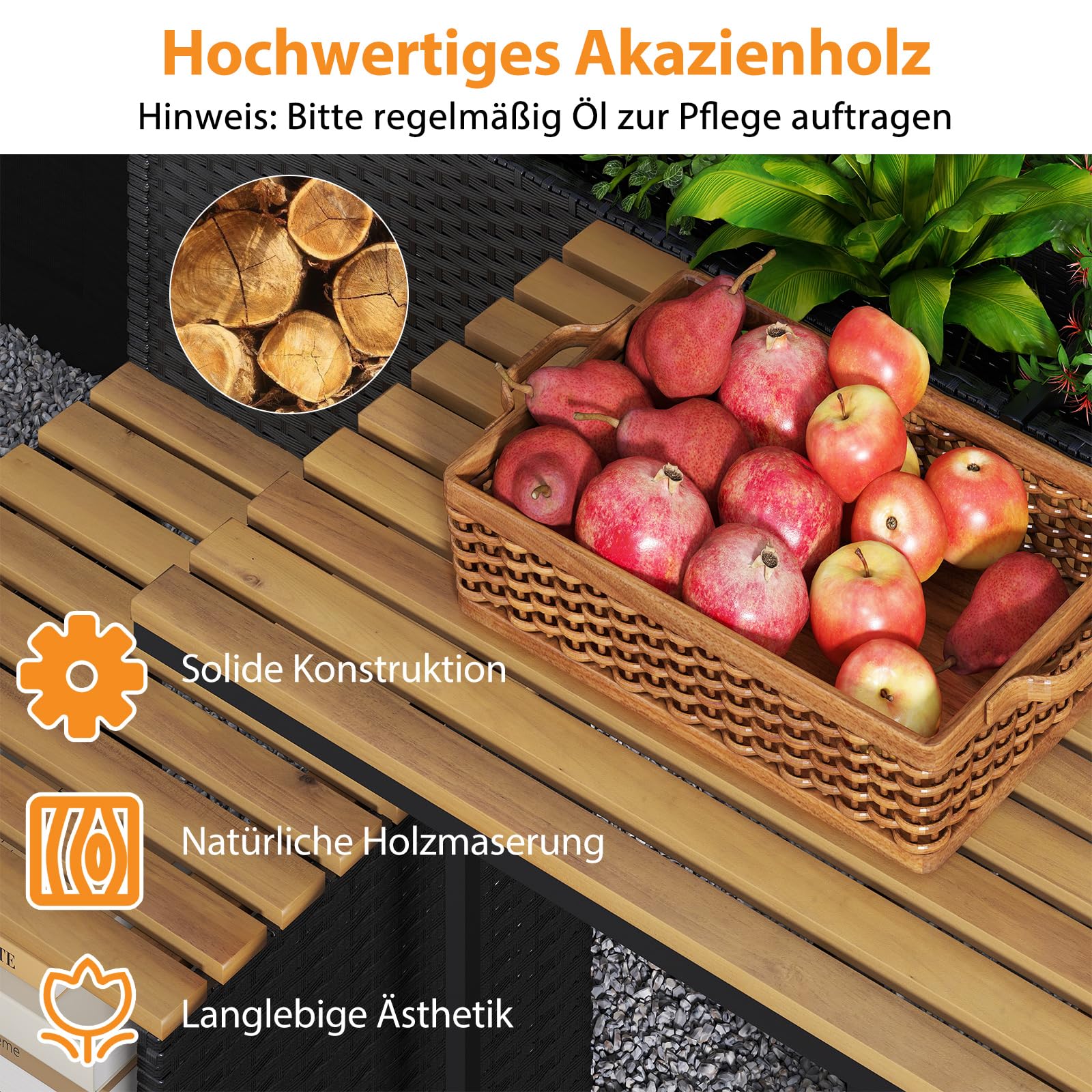 COSTWAY Gartenmöbel Set mit Hochbeet (Schwarz) | Kräuterbeet mit integrierten Stühlen, Balkonset, Balkonmöbel, Sitzgarnitur, Sitzgruppe für Garten, Balkon, Terrasse