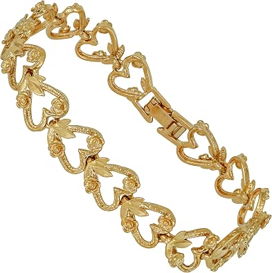 LIFETIME JEWELRY Hearts and Roses Ladies Charm Bracelet for Women 10X Thicker Real 24K Gold Plated - Made in USA with Lifetime Replacement