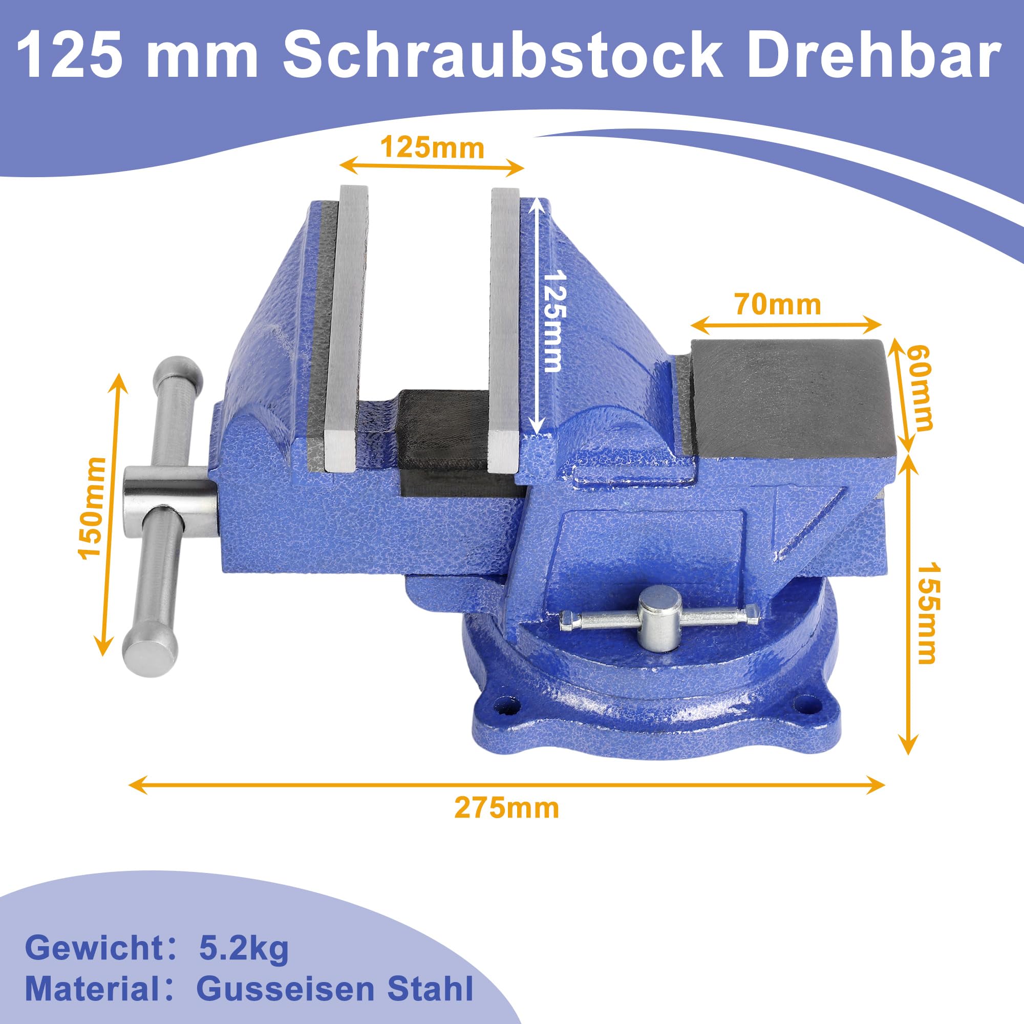 Nisorpa Morsa da Banco 125 mm,Fresatrice di Serraggio con Base Girevole a 360 Gradi,morsa da tavolo Realizzato in ghisa,morsa da banco vinavil（blu）