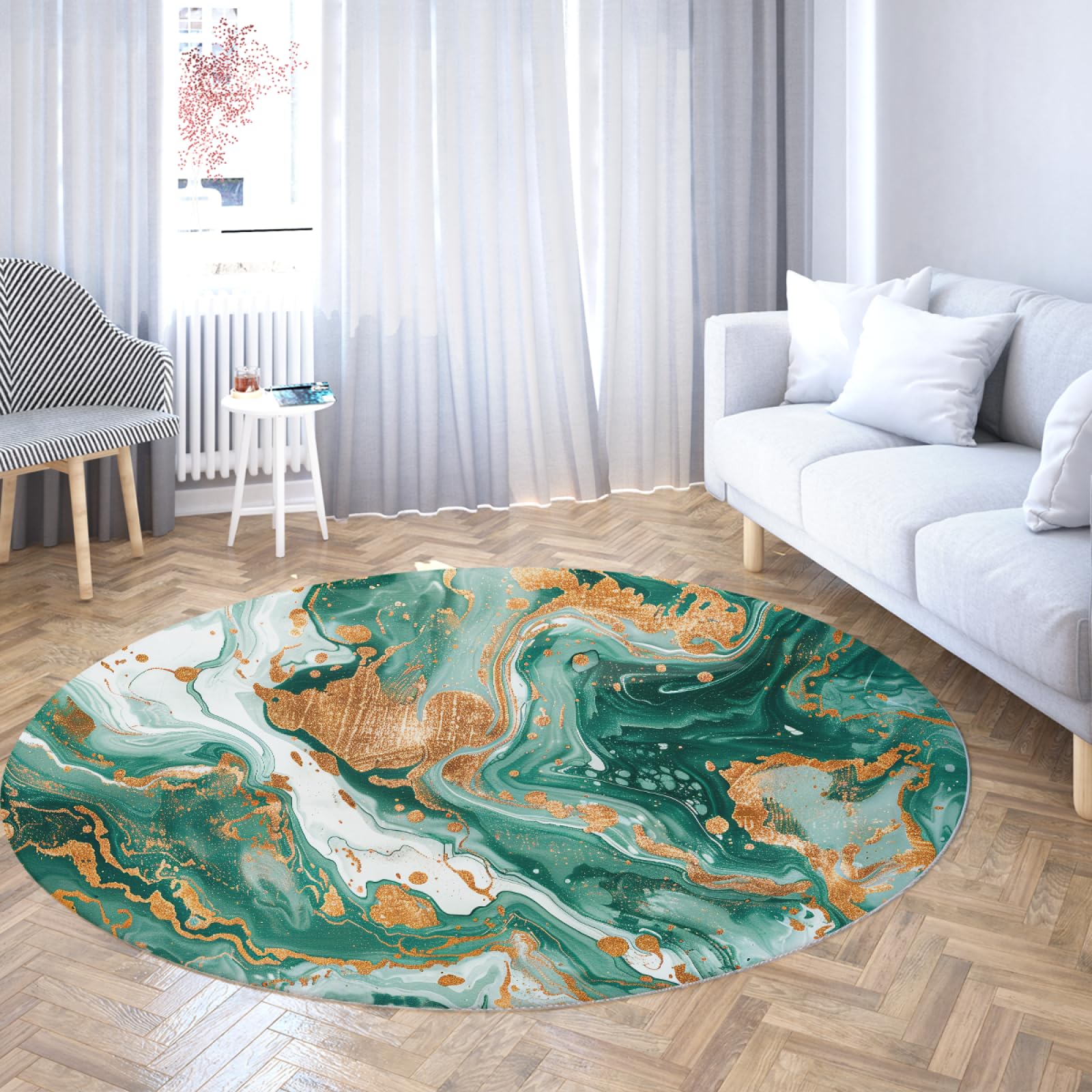Tapis de bureau marbre vert et accents d'or moderne 120cm