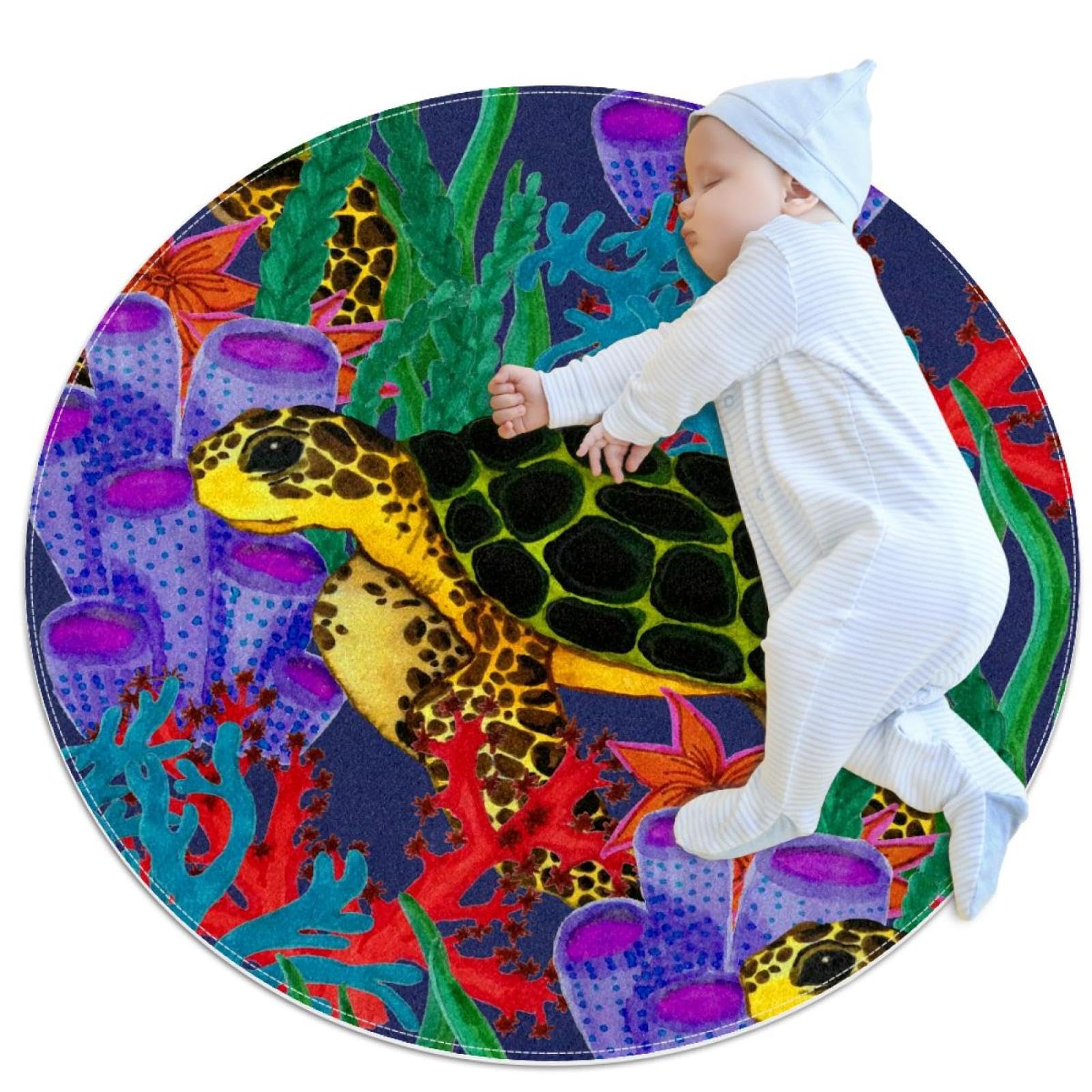 Tapis de salle de bain tortue de mer rond anti-glisse pour sécuriser la chambre d'enfant