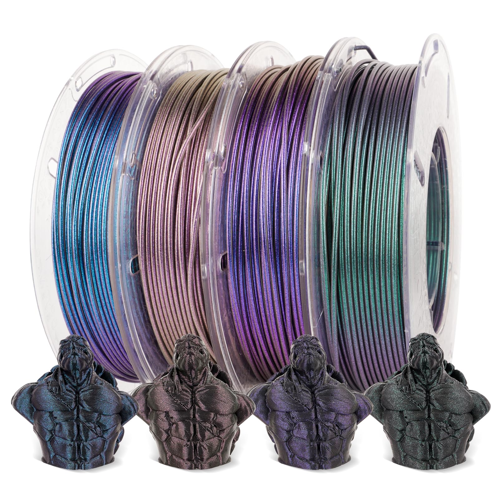 AMOLEN Filamento PLA para impresora 3D, filamento de impresión PLA serie cielo estrellado Pla de 1.75 mm, cielo estrellado morado oscuro/verde/azul/rojo morado, paquete de 4 x 200 g