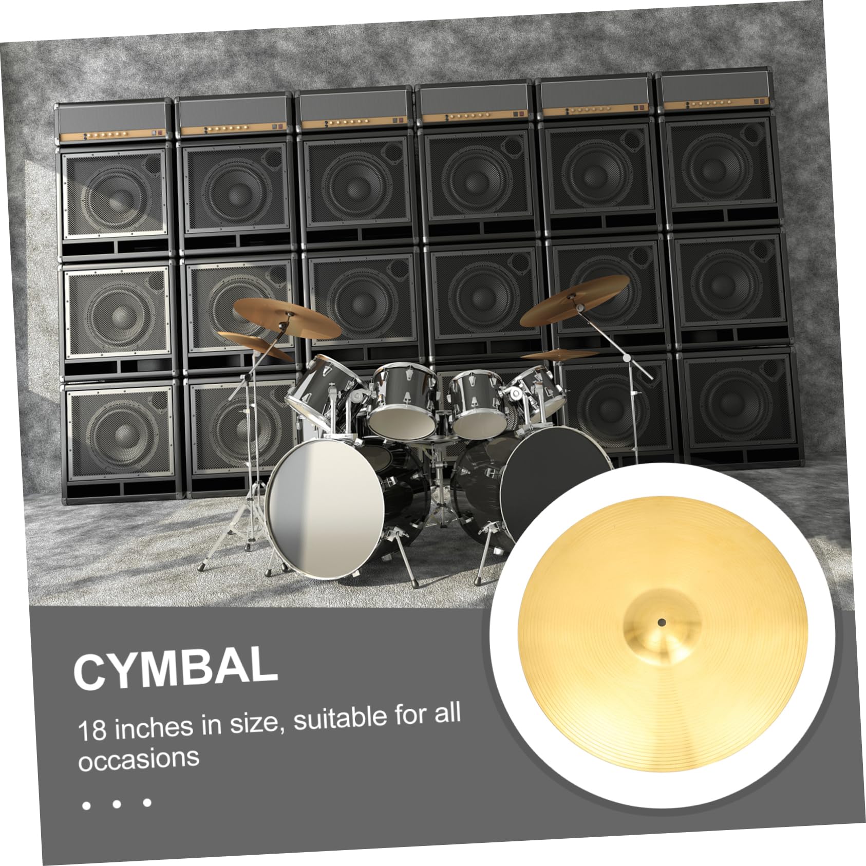 TOGEVAL Drum Set Cymbals 18 Jazz Practice Crash Cymbal Alloy Yellow Brass Music Instrument