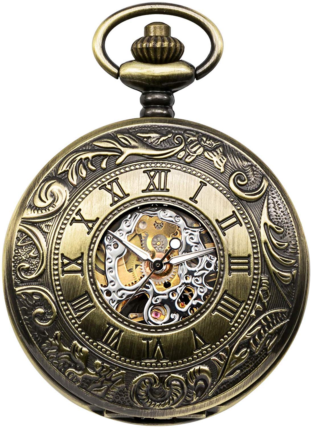 TREEWETO Montre de poche personnalisée pour homme avec gravure - Montre de poche avec chaîne vintage classique - Cadeau mécanique pour mariage, témoin, marié, meilleur homme, 2. Bronze, nan
