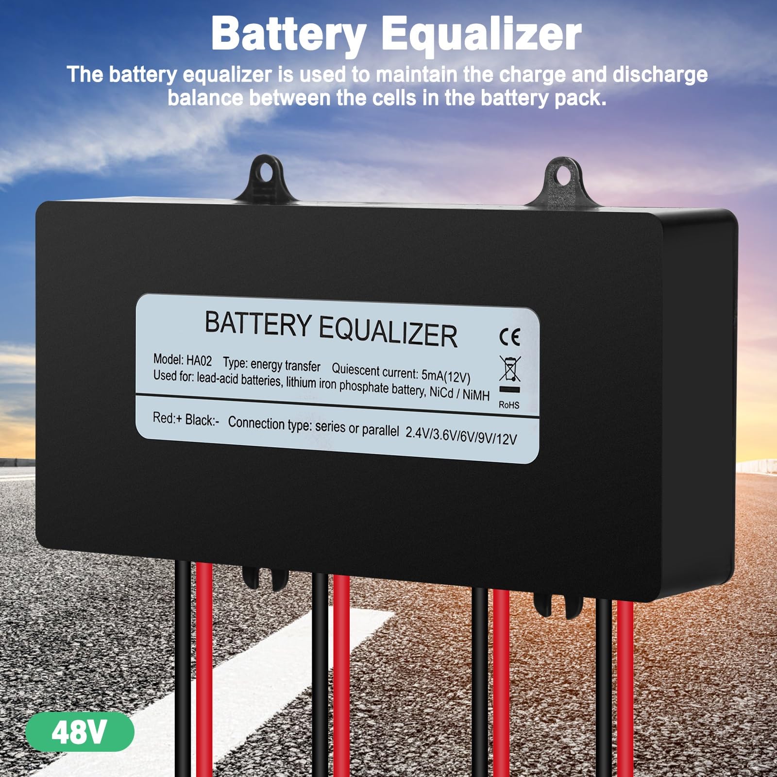 DEWIN Equilibrador de batería, Ecualizador de batería de 48V equilibrador de batería del Sistema Solar 4x6-12V for batería de Litio de Plomo ácido