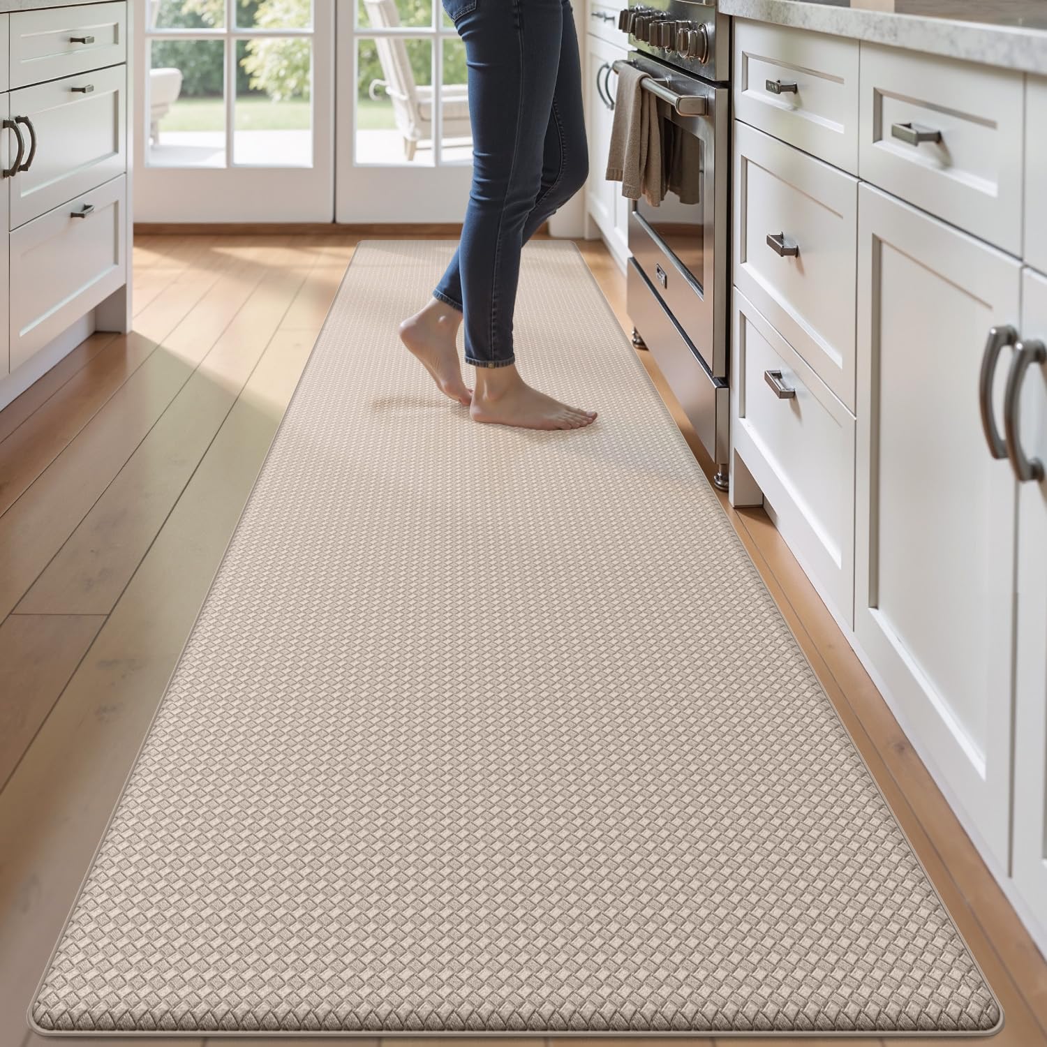 Kitchen Mats for Floor Cushioned Anti Fatigue, 23x94 Long Runner Rug Waterproof, Memory Foam Padded for Standing, Beige