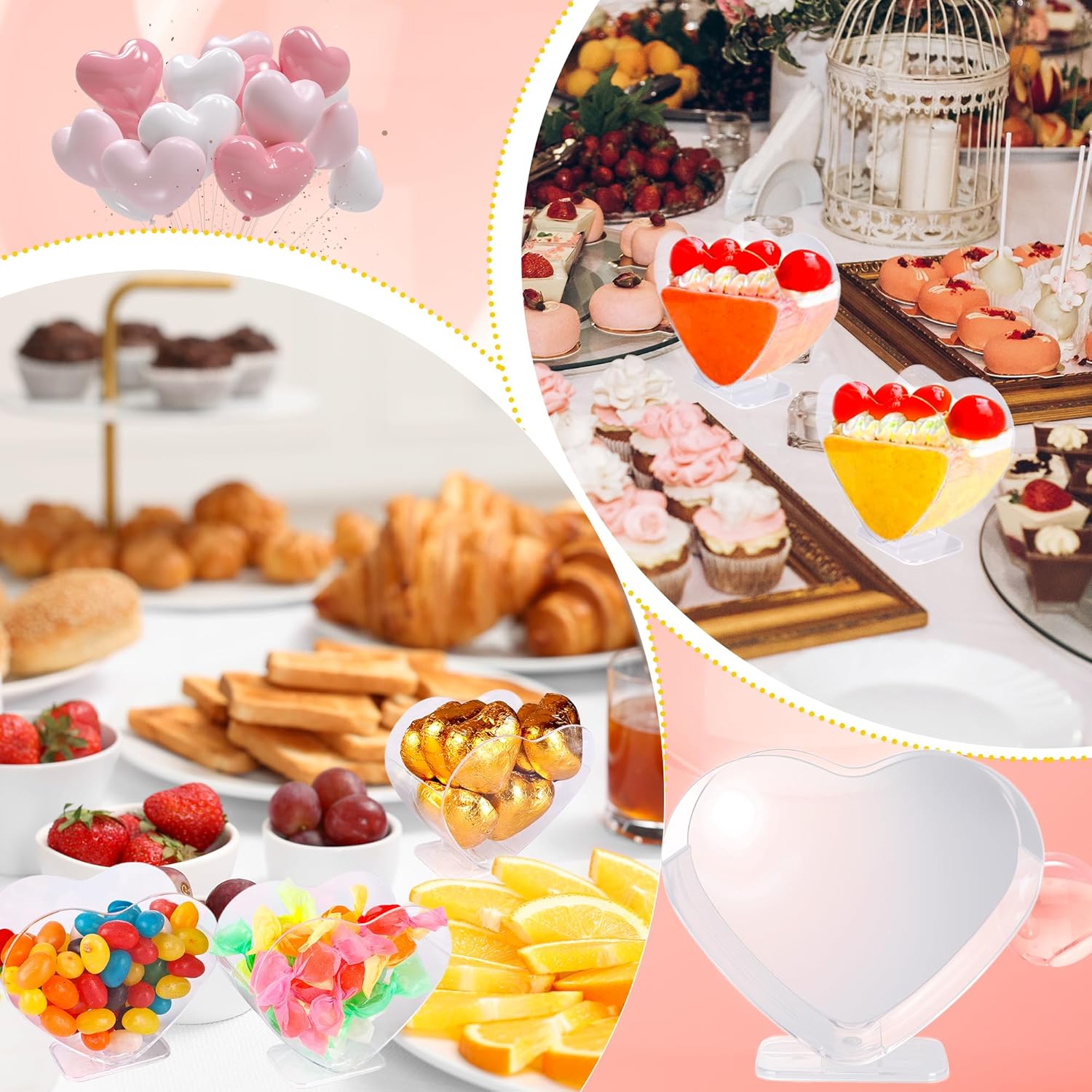 120 Sets Heart Dessert Cups with Spoons Clear Plastic Mousse Cups Mini Dessert Bowls for Wedding Party Baby Shower Valentine's - Image 3