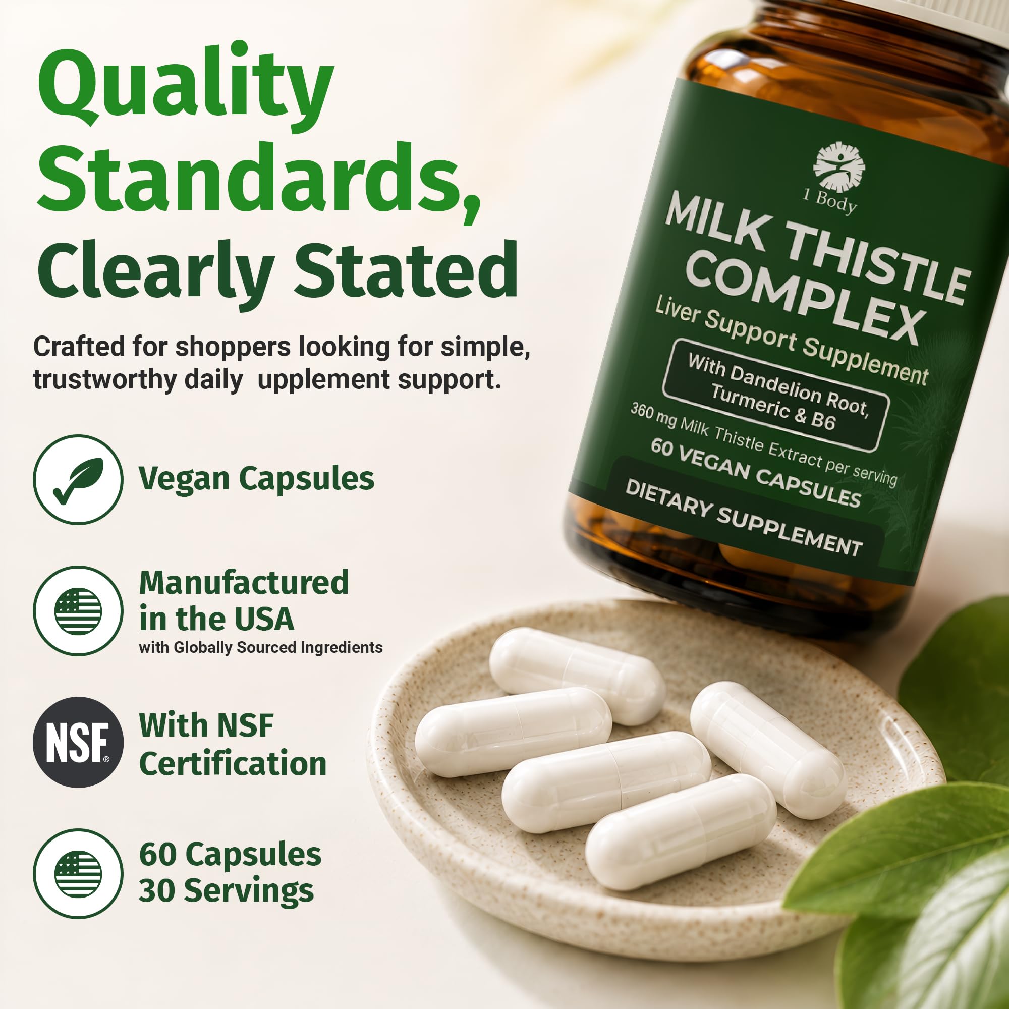1 Body Milk Thistle Complex, Liver Support, 60 Vegan Capsules, 30 Servings — Amazon image 7