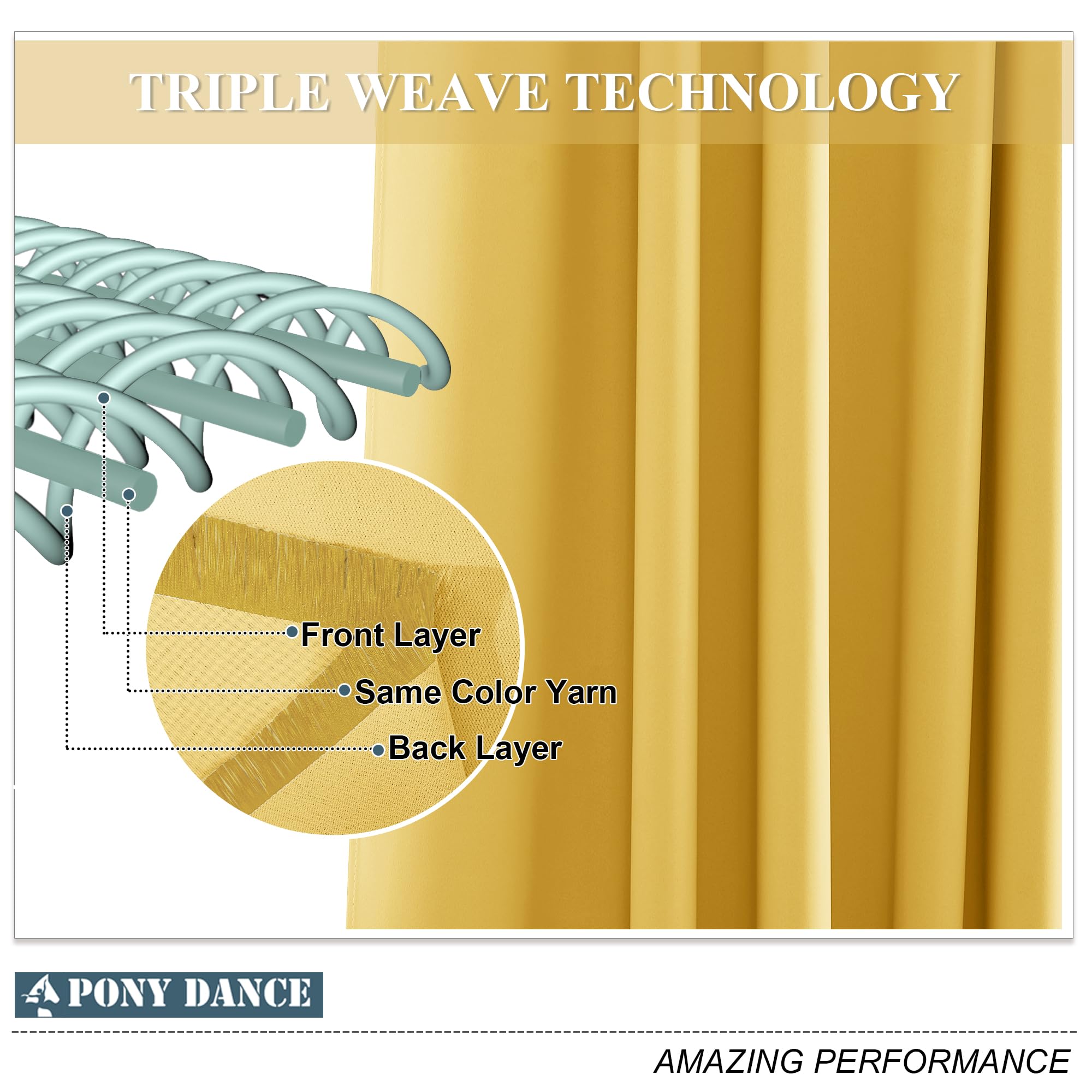 PONY DANCE Giallo Tende Soggiorno Moderne 2 Pezzi L 140 x A 240 cm Cameretta Bambini Tende Termiche Isolanti per Interni Curtains Oscuranti con Anelli per Salotto Eleganti