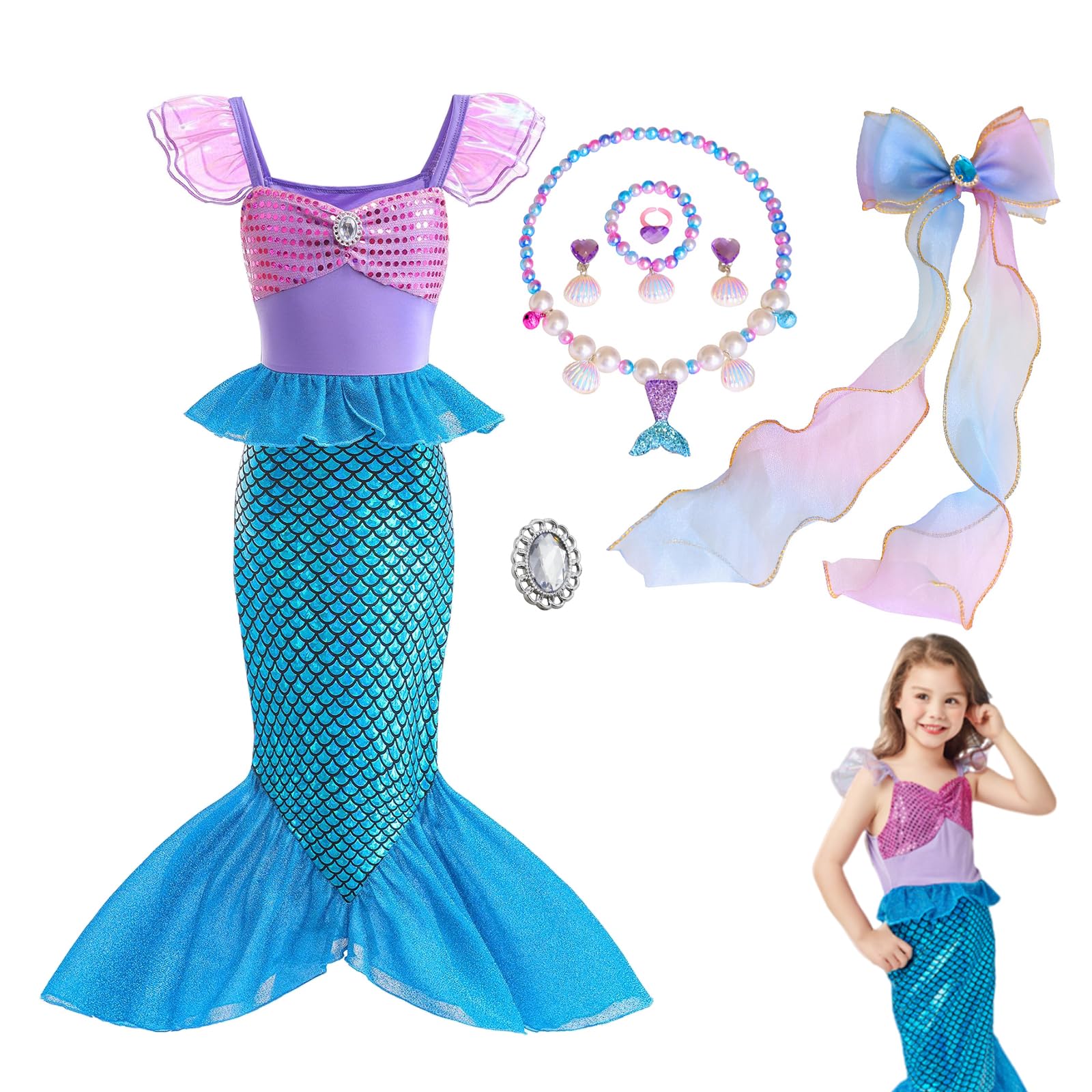 PATPAT® Mermaid Dress for Girls - Little Mermaid Costume for Girls with Bag Princess Dresses for Girls 5-6 Years Gift Birthday Party (B0DFXSQZR8) Amazon Price History, Amazon Price Tracker