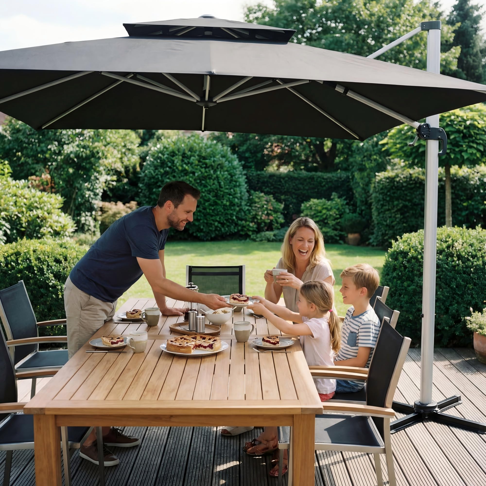 TRIUMPHKEY Sonnenschirm Balkon 300x400x260 cm Aluminium Freischwingender Sonnenschirm mit Kurbel Wasserdichter Gartenschirm,Obere Doppelschicht, UV50+ Sonnenschutz, 360° drehbar, Grau