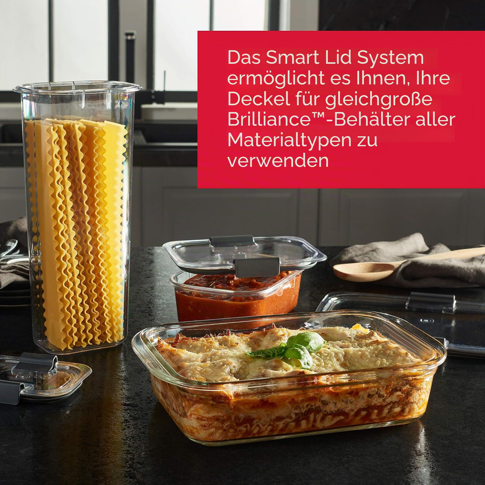 Rubbermaid 8-teilige Brillanzglas-Frischhaltedosen mit Deckel für Mittagessen, Mahlzeitenvorbereitung und Reste, spülmaschinen- und ofenfest, transparent/grau