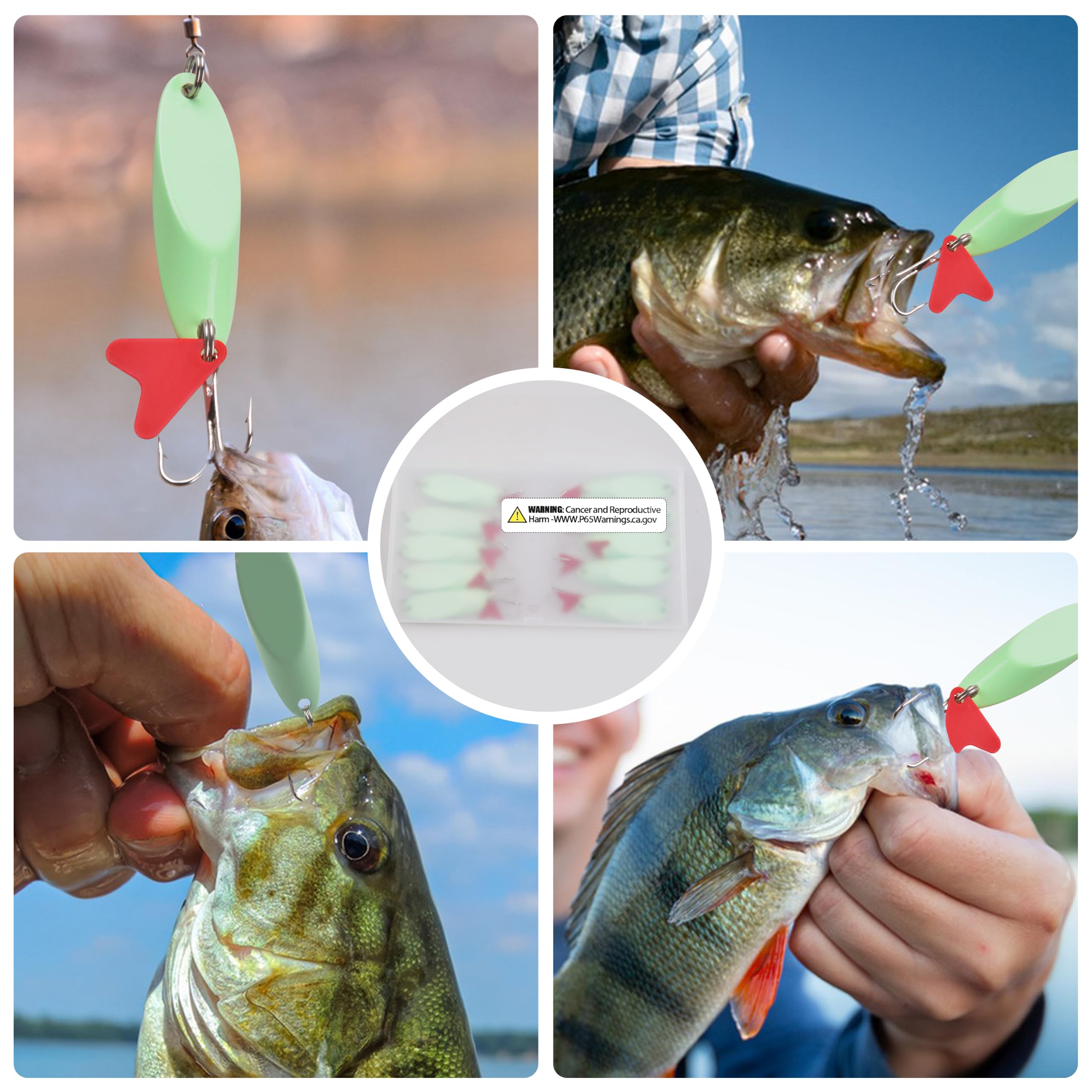 OROOTL Cuillère de pêche en métal lumineux, 10 pièces/8 pièces leurres de pêche en métal avec hameçons triples et pièce en plastique rouge, cuillère en métal dur appâts de pêche, 50g-10pcs