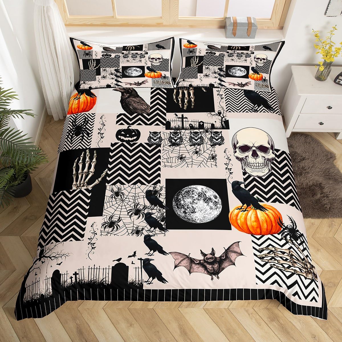 Homemissing Halloween Bedding Set Double Size for Kids Boys Girls Bat Skull Spider Duvet Cover Pumpkin Duvet Cover Bedroom Decor Breathable Soft Lightweight Microfiber (No Stuffing) โ image 1