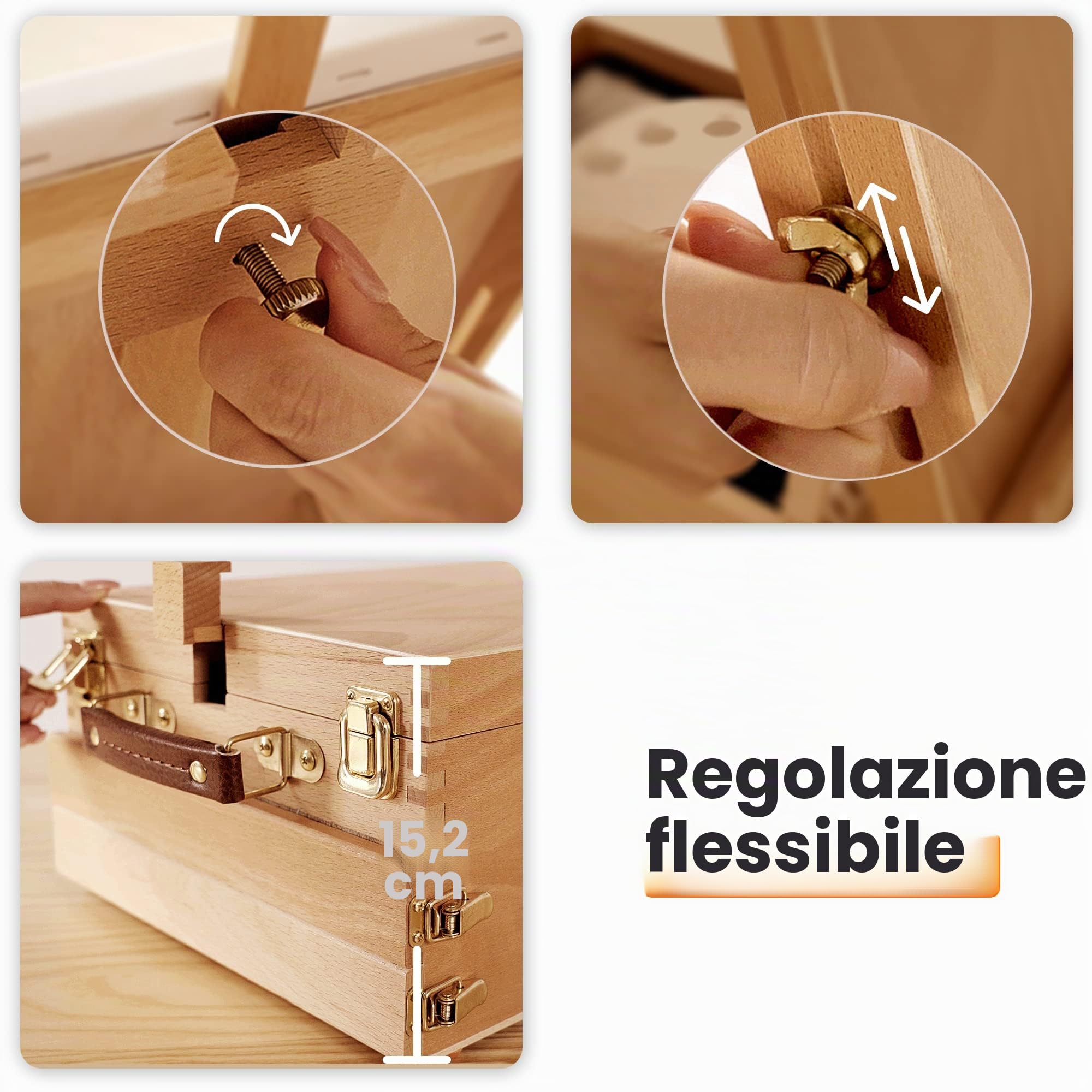 VISWIN Grande Scatola per Cavalletto da Tavolo con 3 Cassetti, Scatola Portatile per Cavalletti in Legno di Faggio per Dipingere Tele, Materiale Artistico, Adulti, Principianti, Artisti