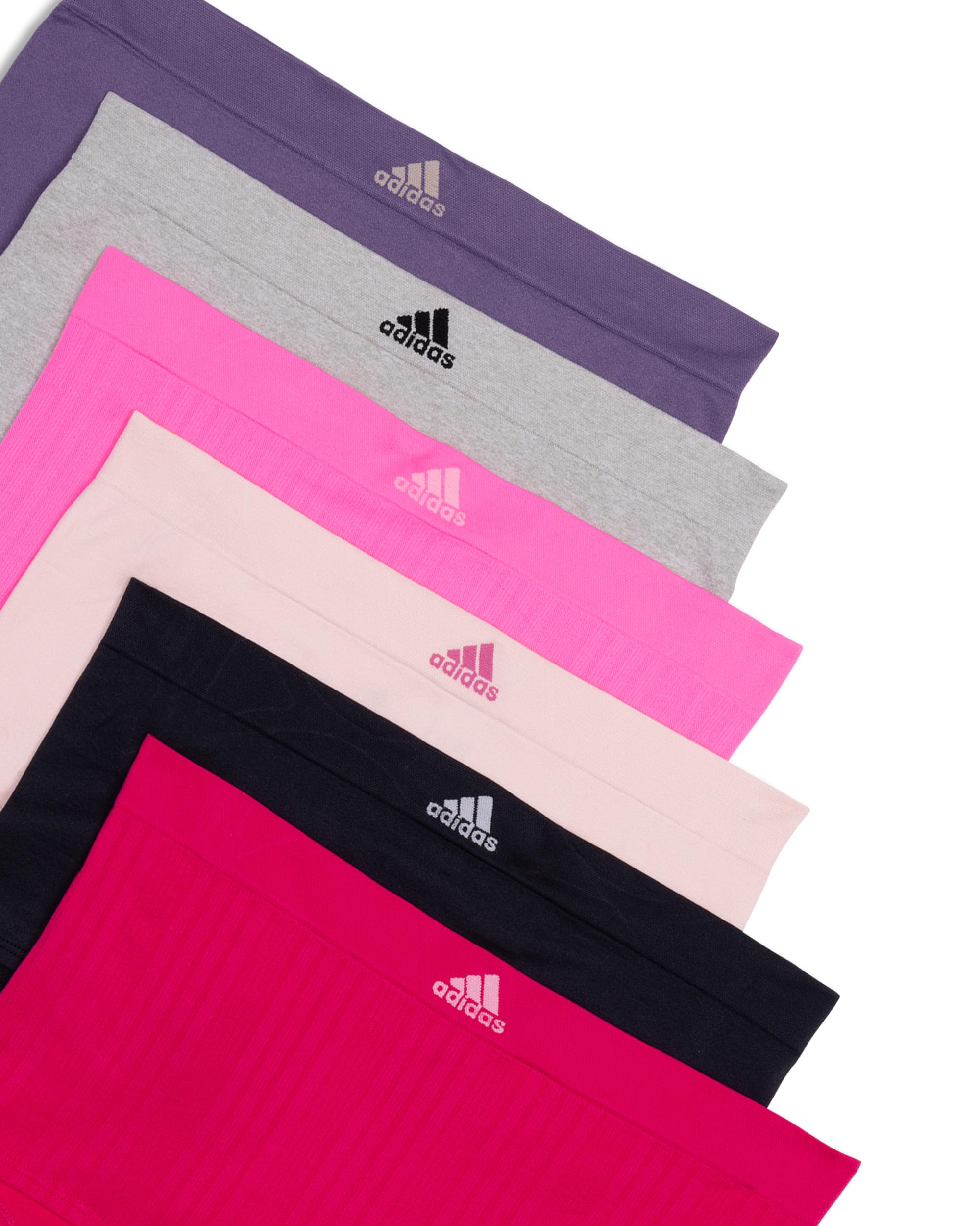 adidas Damskie krótkie majtki chłopięce (6 sztuk), Prawdziwy magenta prążkowany/czarny/brzoskwiniowy bat/świadomy różowy żebrowany/szary wrzosowy/fioletowy cień, XL