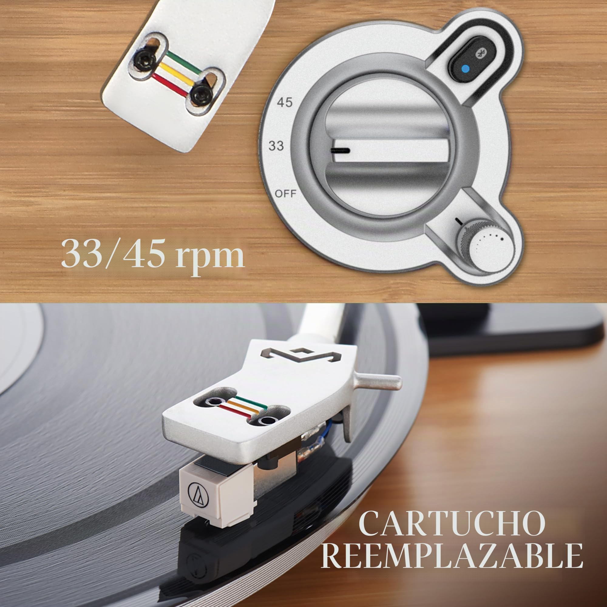 House of Marley Stir It Up Wireless Tocadiscos de Vinilo Bluetooth - Bambú | Reproductor de Vinilos de 2 Velocidades Producido Sosteniblemente, Cápsula de Audio-Technica