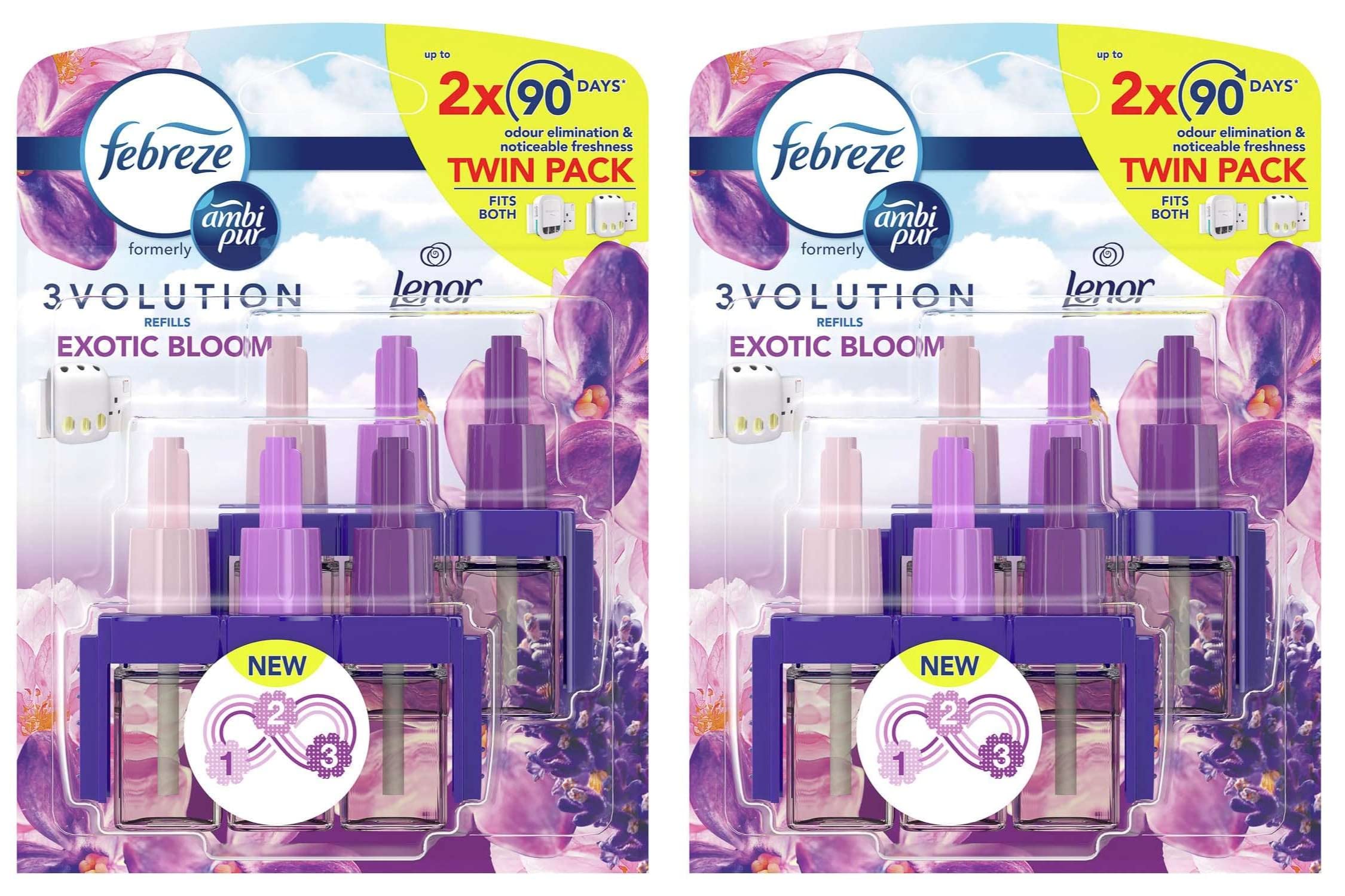 Febreze Ambi Pur 3Volution Air Freshener Plug-in Diffuser Refills, Twin Pack, Pack of Two, 4 x 20 ml, Exotic Bloom Scent