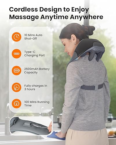 Miniatura 4 de CILI Masajeador inalámbrico para aliviar el dolor de tejido profundo, masajeador Shiatsu para aliviar el dolor, 3 áreas de calefacción y correas