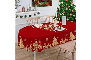 Christmas Oval Tablecloths with Festive Golden Deer