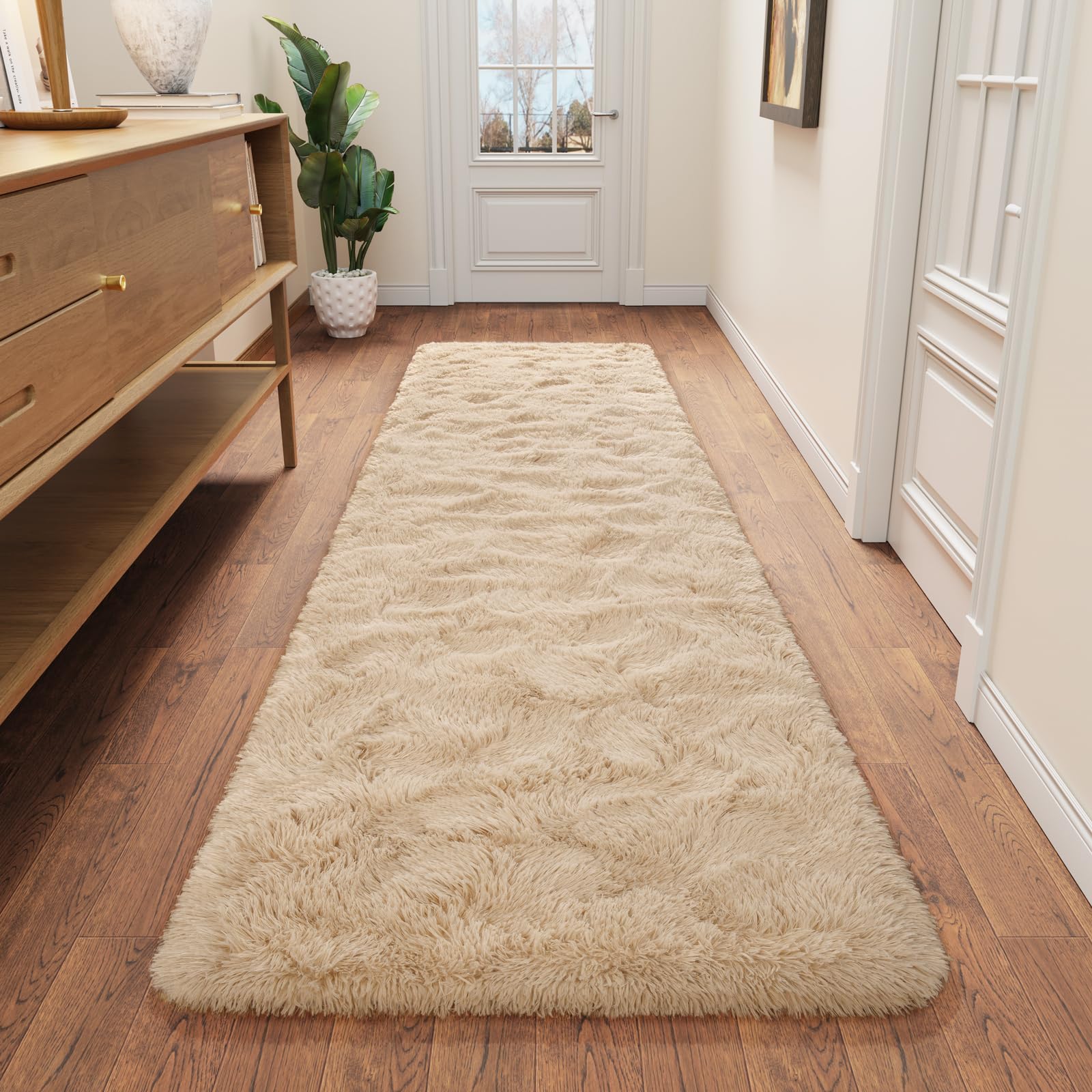 DETUM 2x8 Runners Rugs for Hallyway Entryway Kitchen Long Fluffy Area Rug Soft Bedroom Rug for Kids Room Living Room, Beige