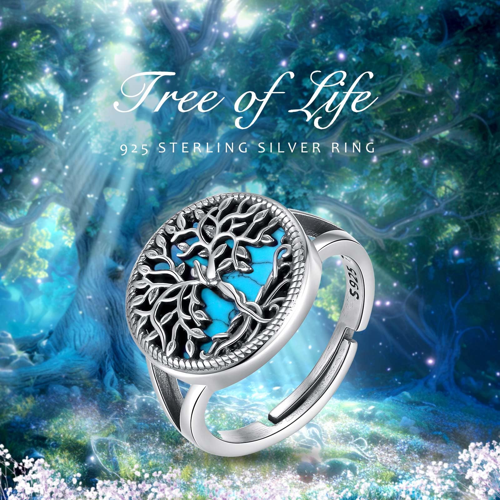 AEONSLOVE Anillos Arbol de la Vida Mujer Ajustables Plata de Ley 925, Anillo Abierto Serpiente/Nudo de Bruja/Hoja/Cuchara, Anillo Pulgar Vintage para Mujer Hombre